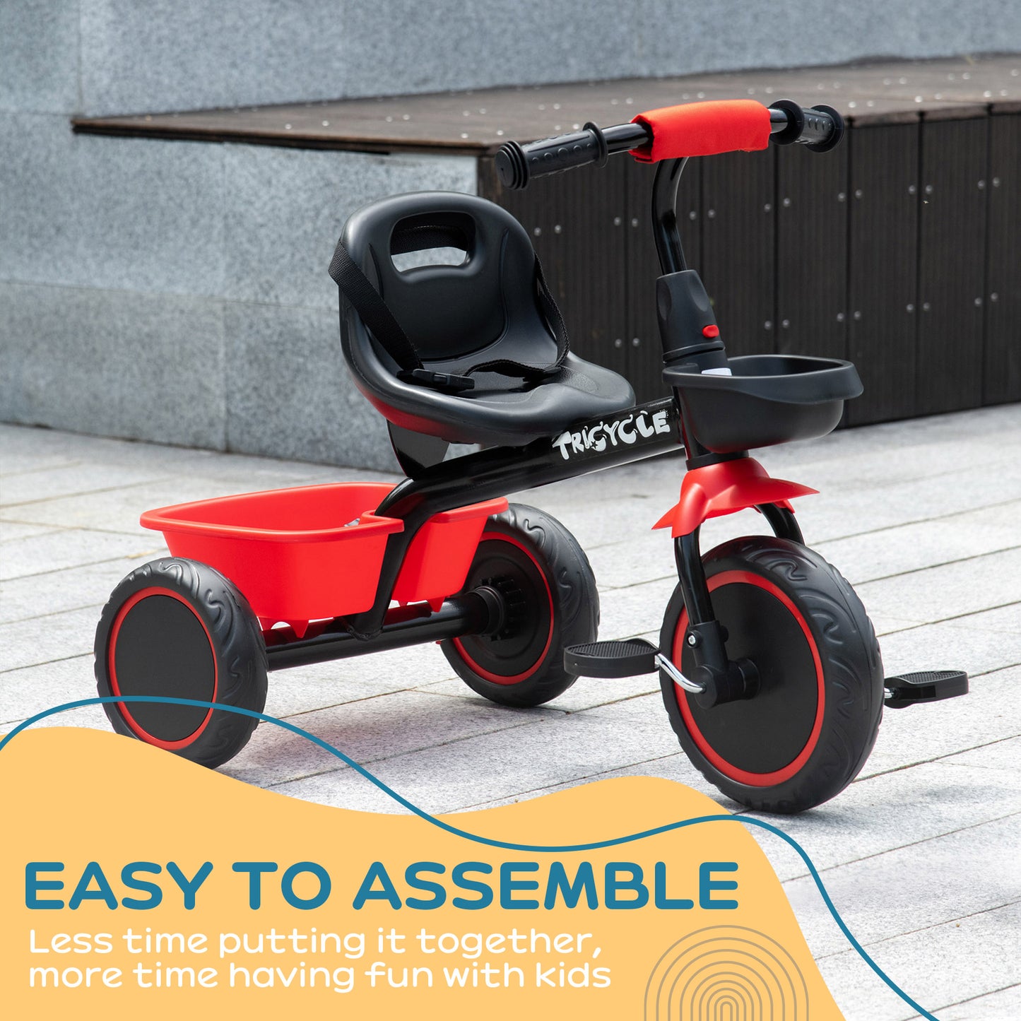 Kids Trike for 2-5 Years with Adjustable Seat, Pedal, Baskets
