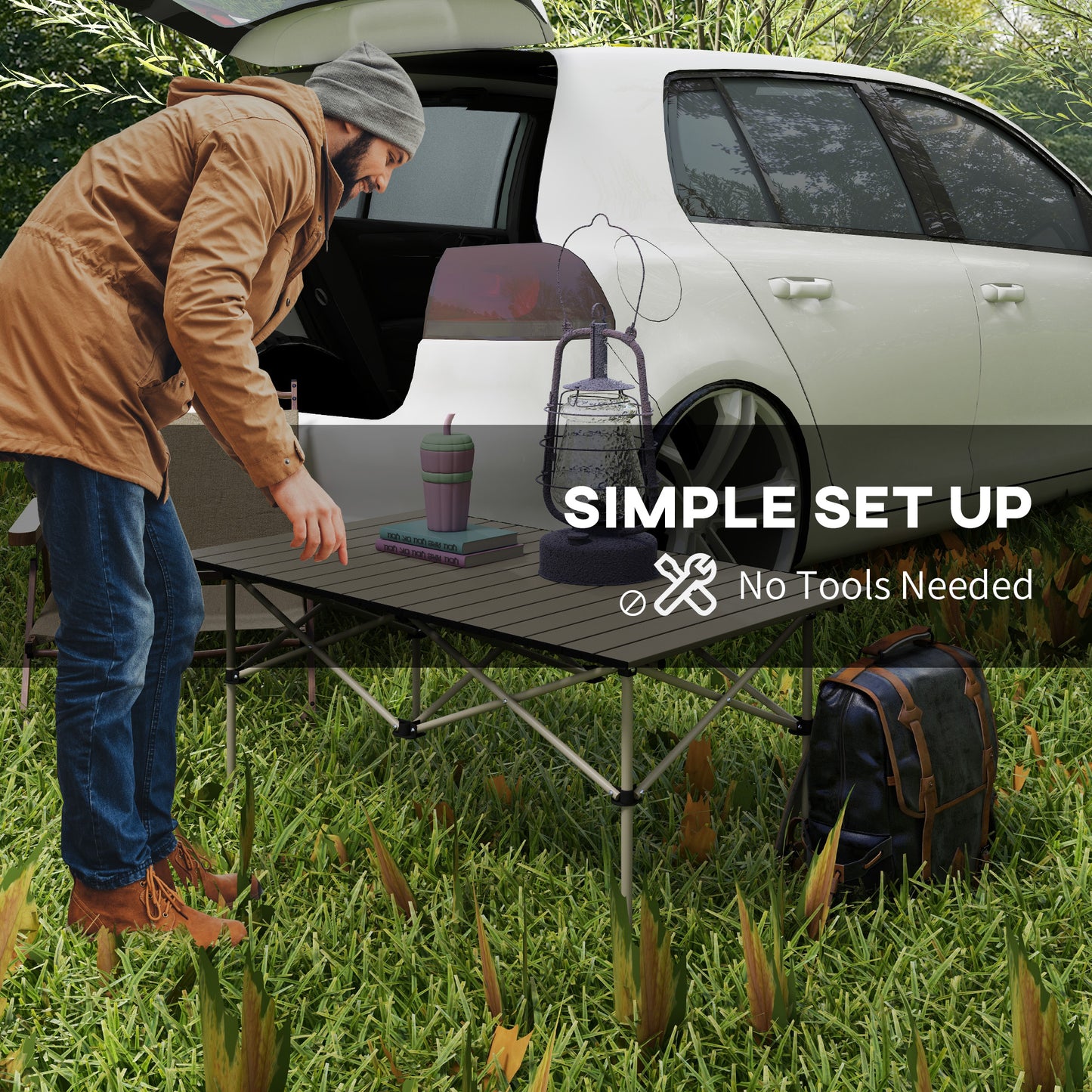 Two-Seater Portable Aluminium Table, with Roll-Up Tabletop and Bag