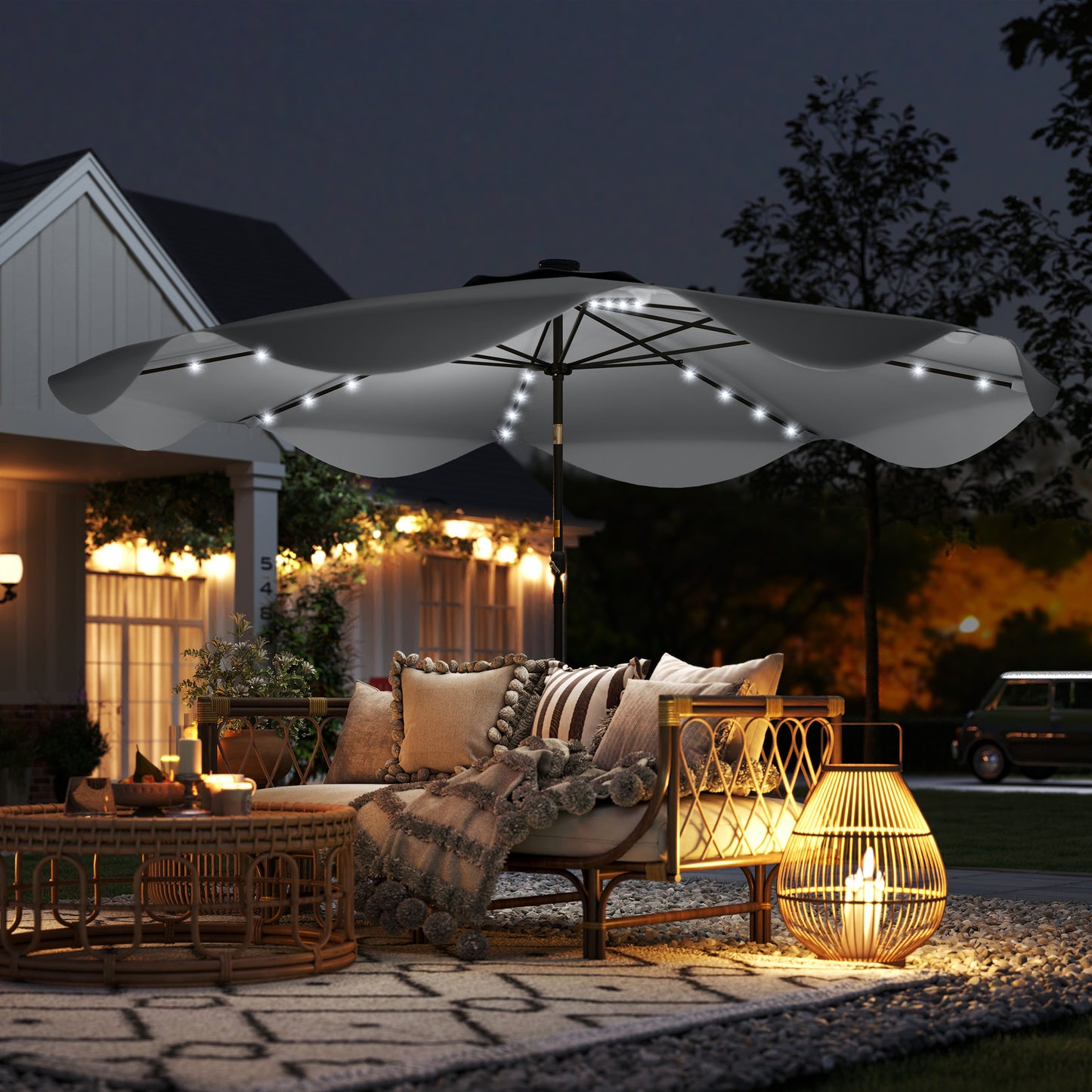 Solar Patio Umbrella with LED and Tilt