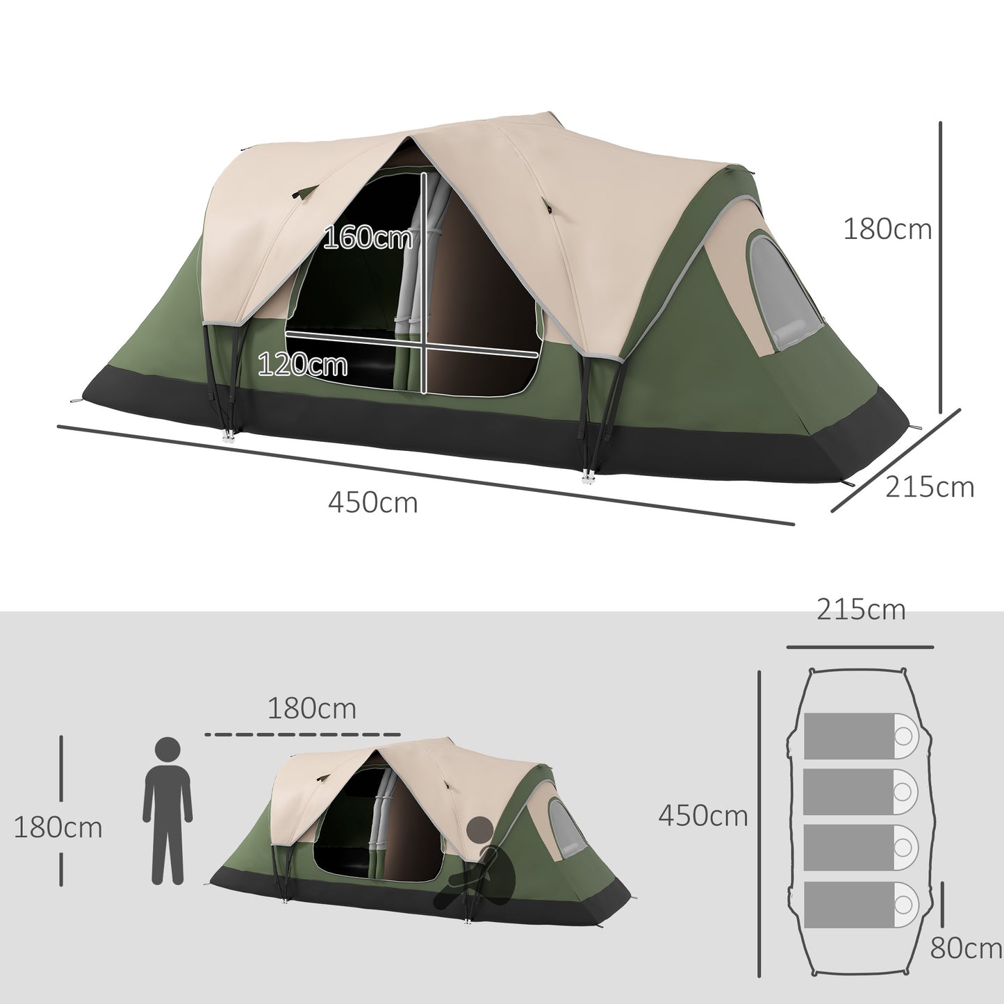 Camping Tent for 6-8 Man with 2000mm Waterproof Rainfly