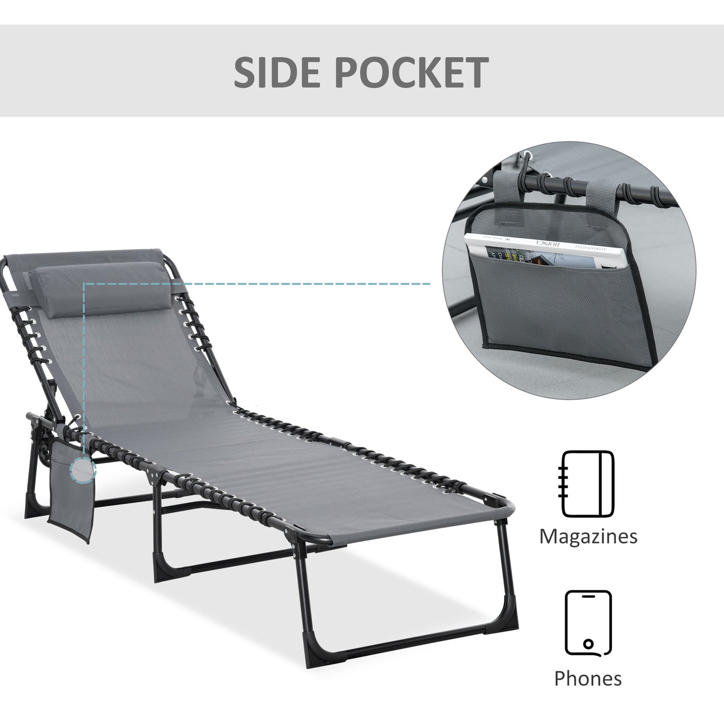 Portable Sun Lounger, Folding Camping Bed Cot