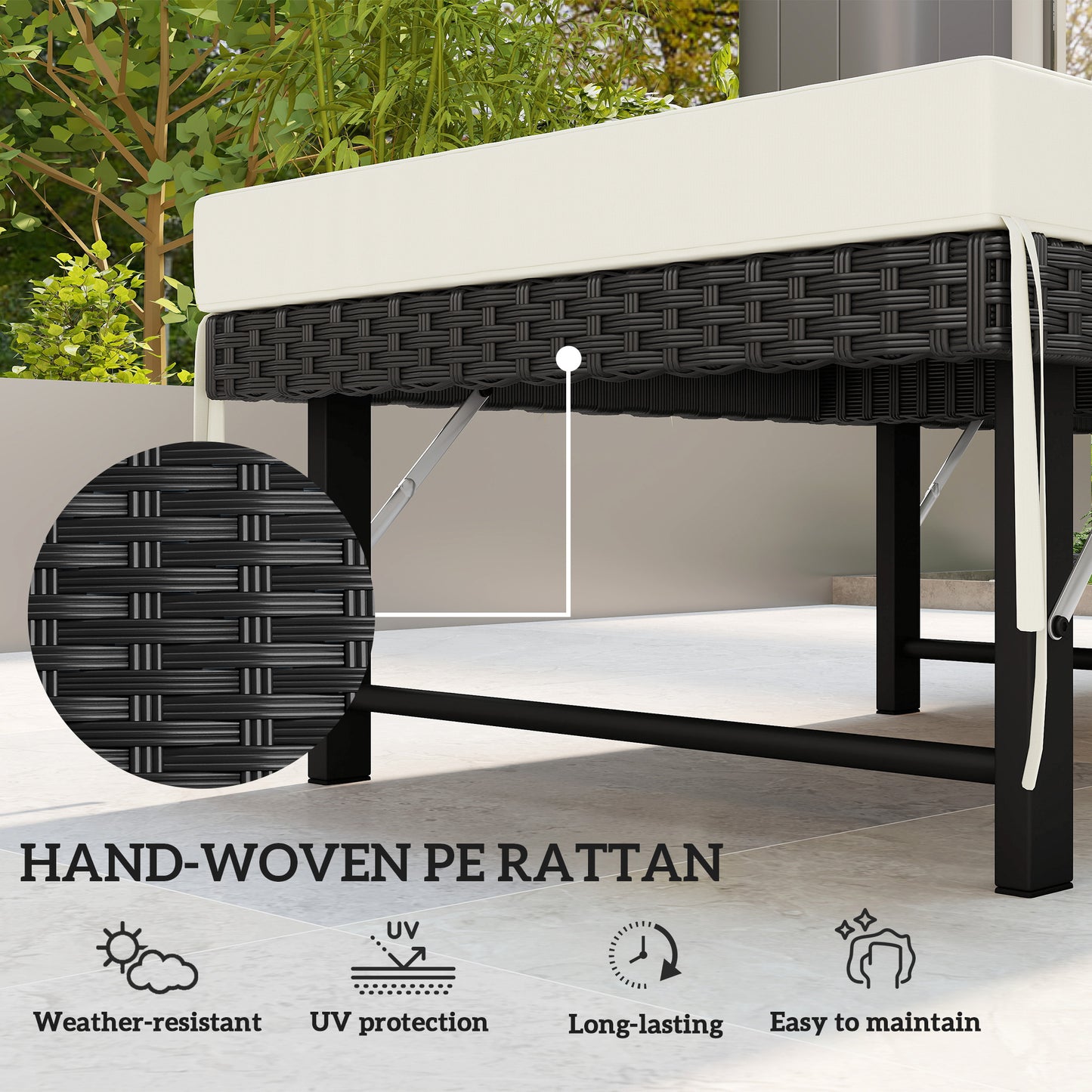 Single Folding Rattan Sun Lounger, with Cushion