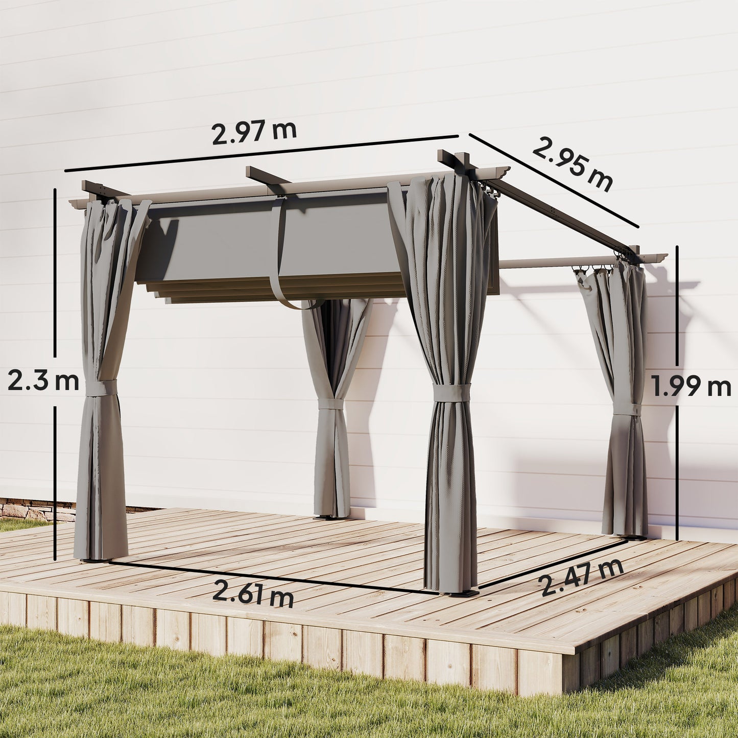 3 x 3 m Retractable Roof Pergola, with Curtains