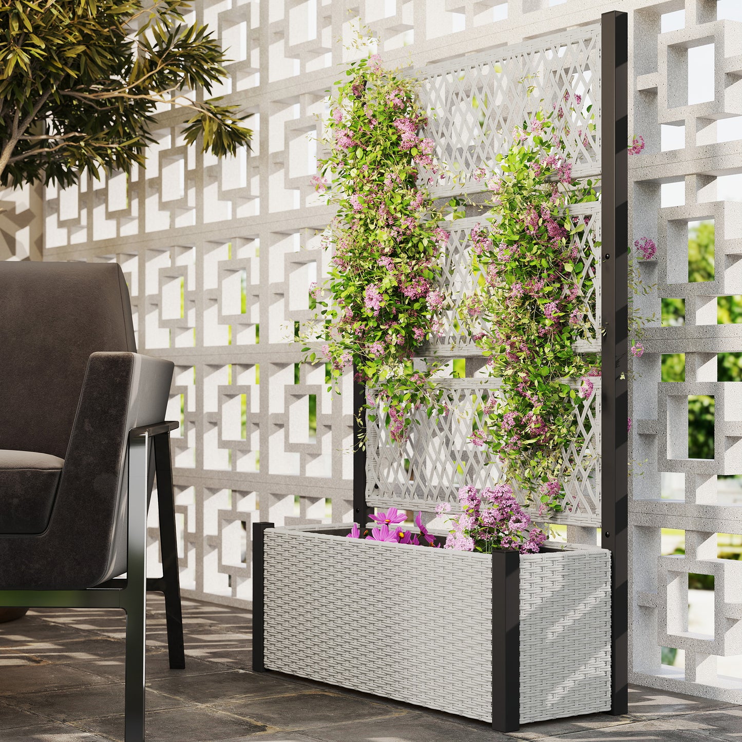Garden Planter Box with Trellis, Liner for Climbing Plants