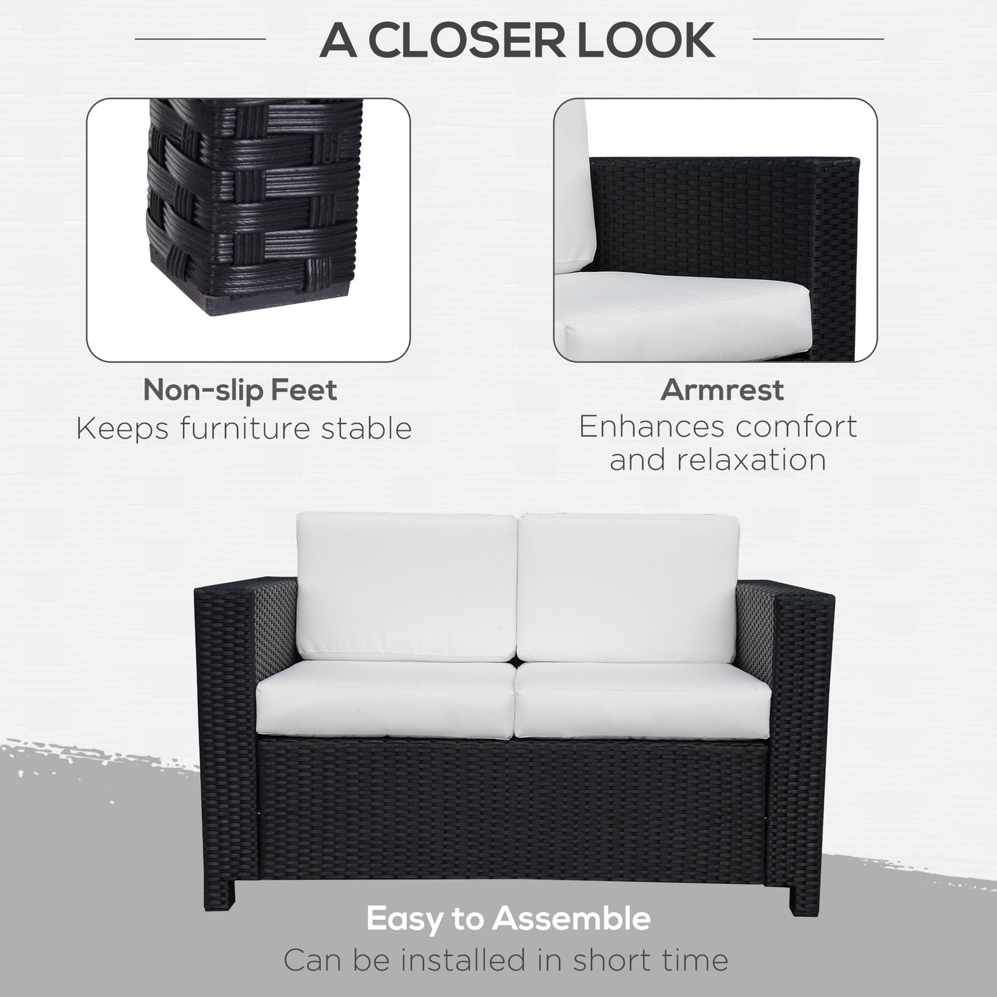 Rattan Sofa, 2 Seater Garden Furniture with Soft Padded Cushion (4)
