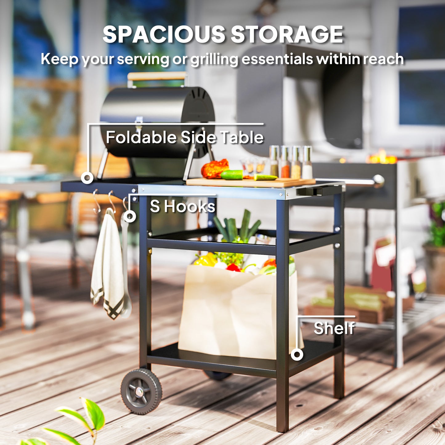 BBQ Trolley with Stainless Steel Top and Foldable Side Table