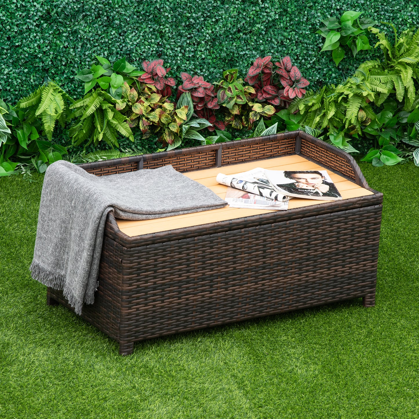 130 L Rattan Garden Storage Box, with Seat