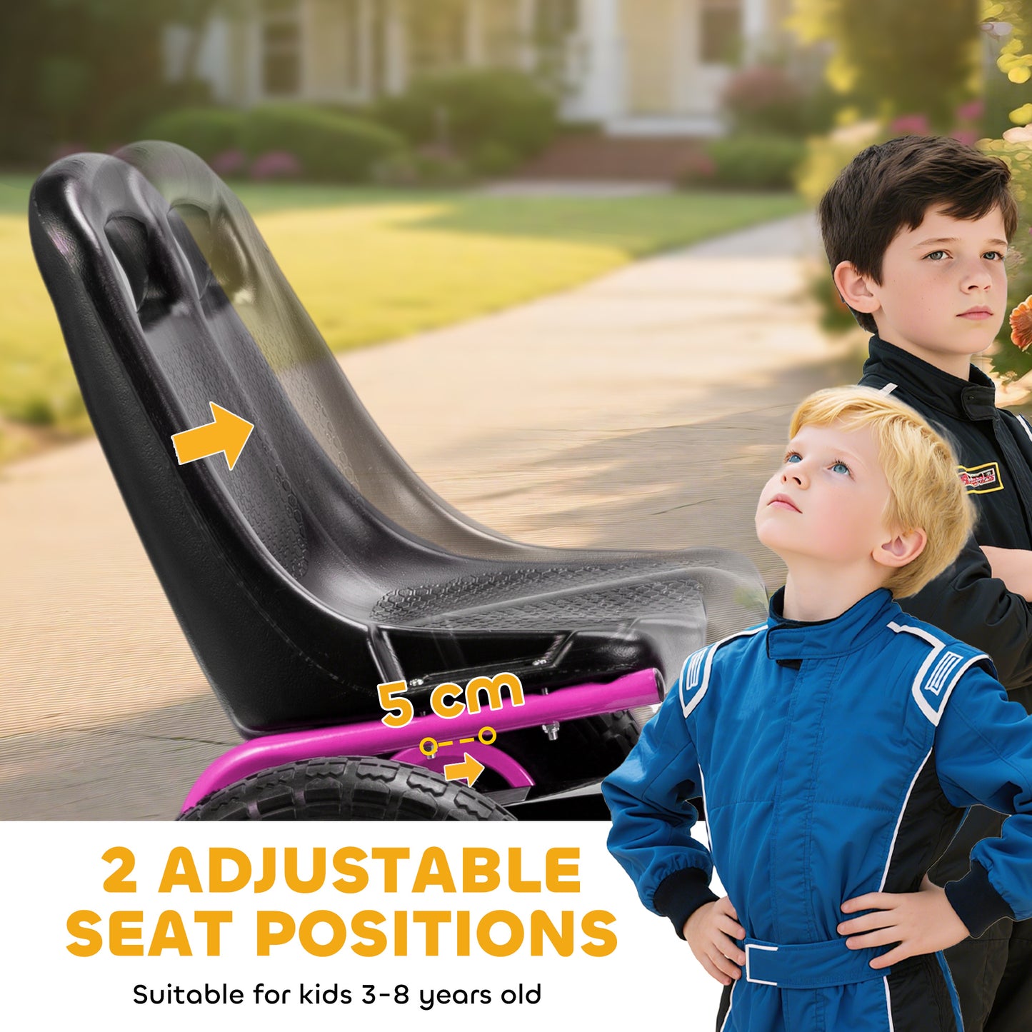 Kids Pedal Go Kart with Adjustable Seat, EVA Tyres, Manual Clutch