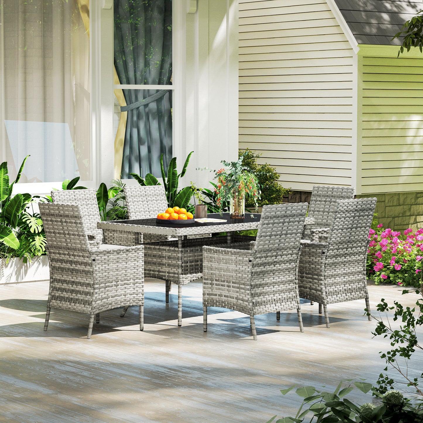 Seven-Piece Rattan Dining Set - Mixed