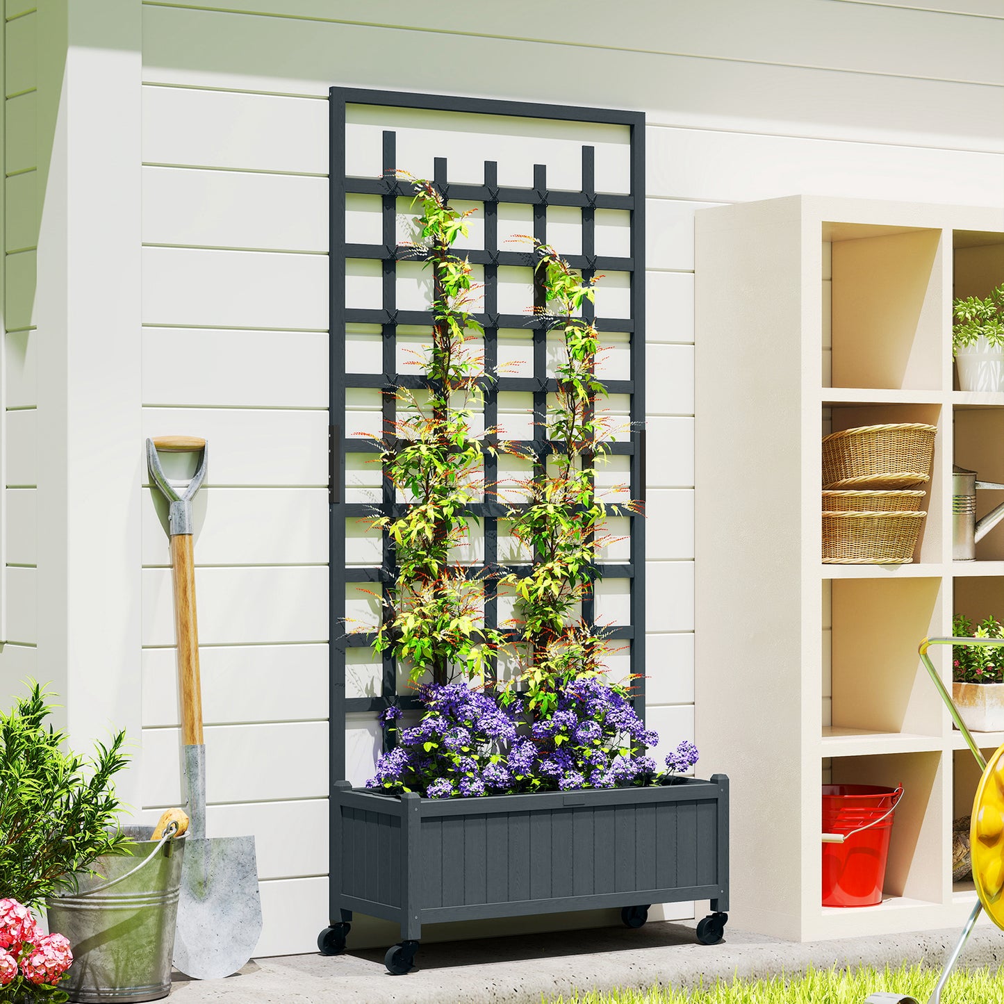 Wooden Trellis Planter, Raised Garden Bed with Wheels