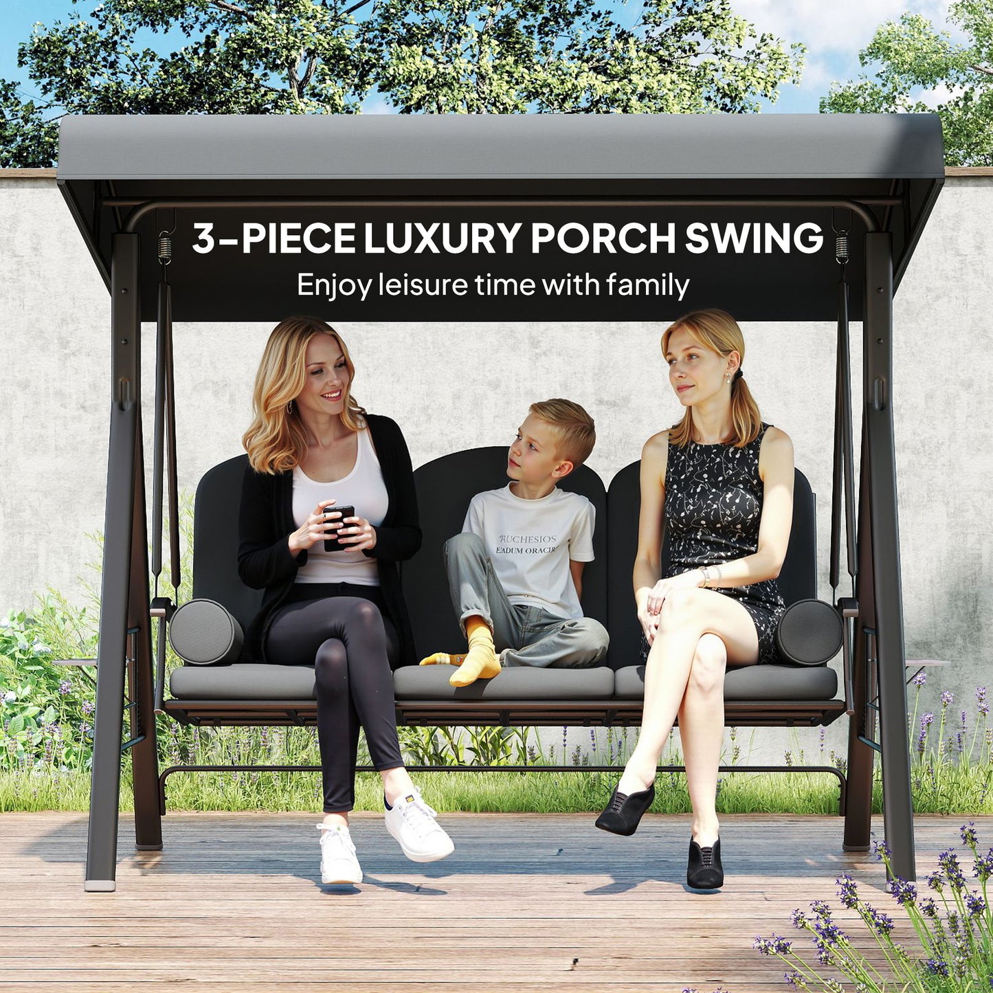 3 Seater Garden Swing Chair Outdoor Hammock Bench w/ Adjustable