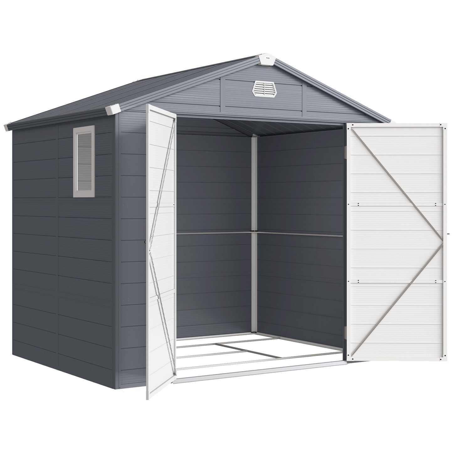 7.9ft x 6.2ft Aluminium Frame and Plastic Wall Shed, with Foundation