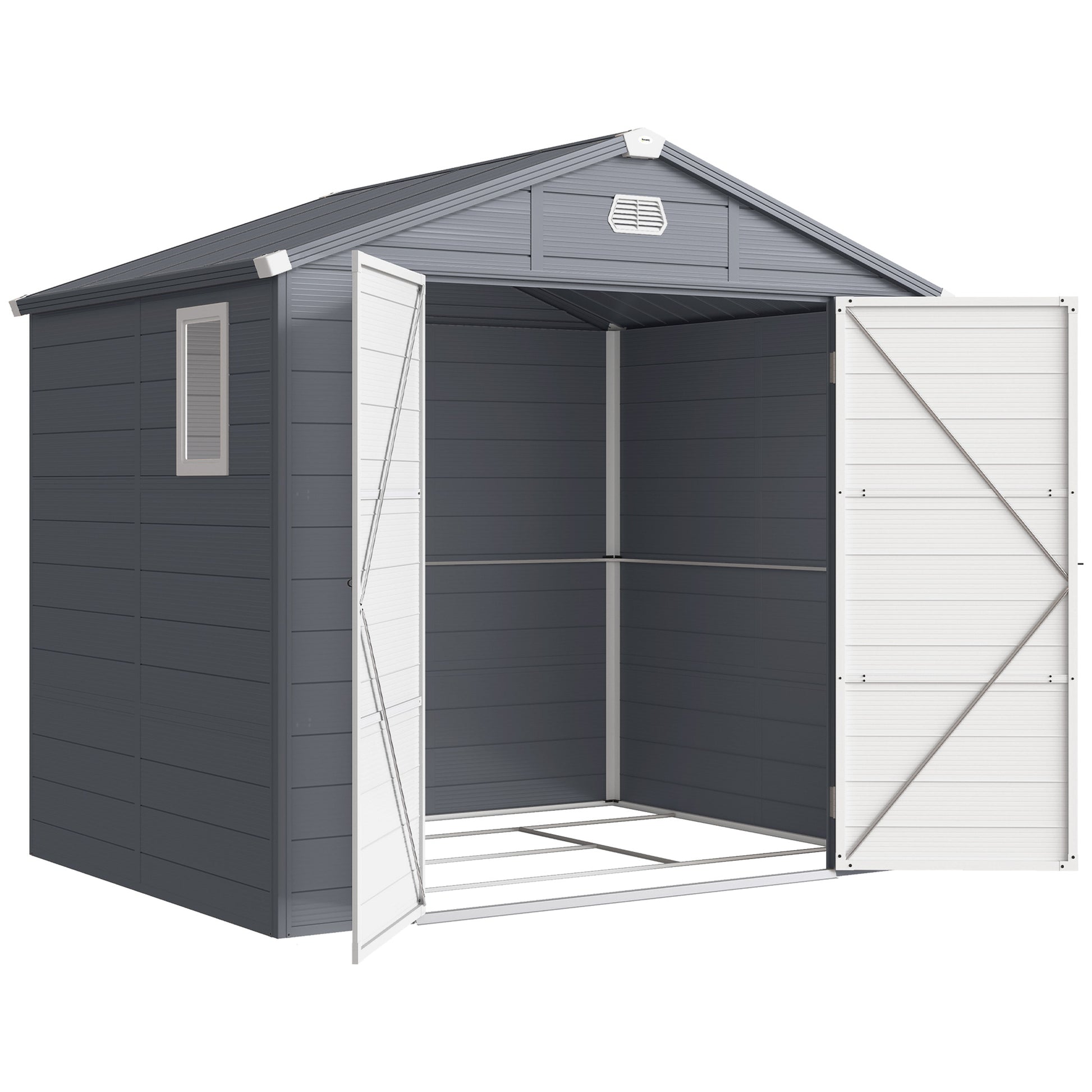 7.9ft x 6.2ft Aluminium Frame and Plastic Wall Shed, with Foundation