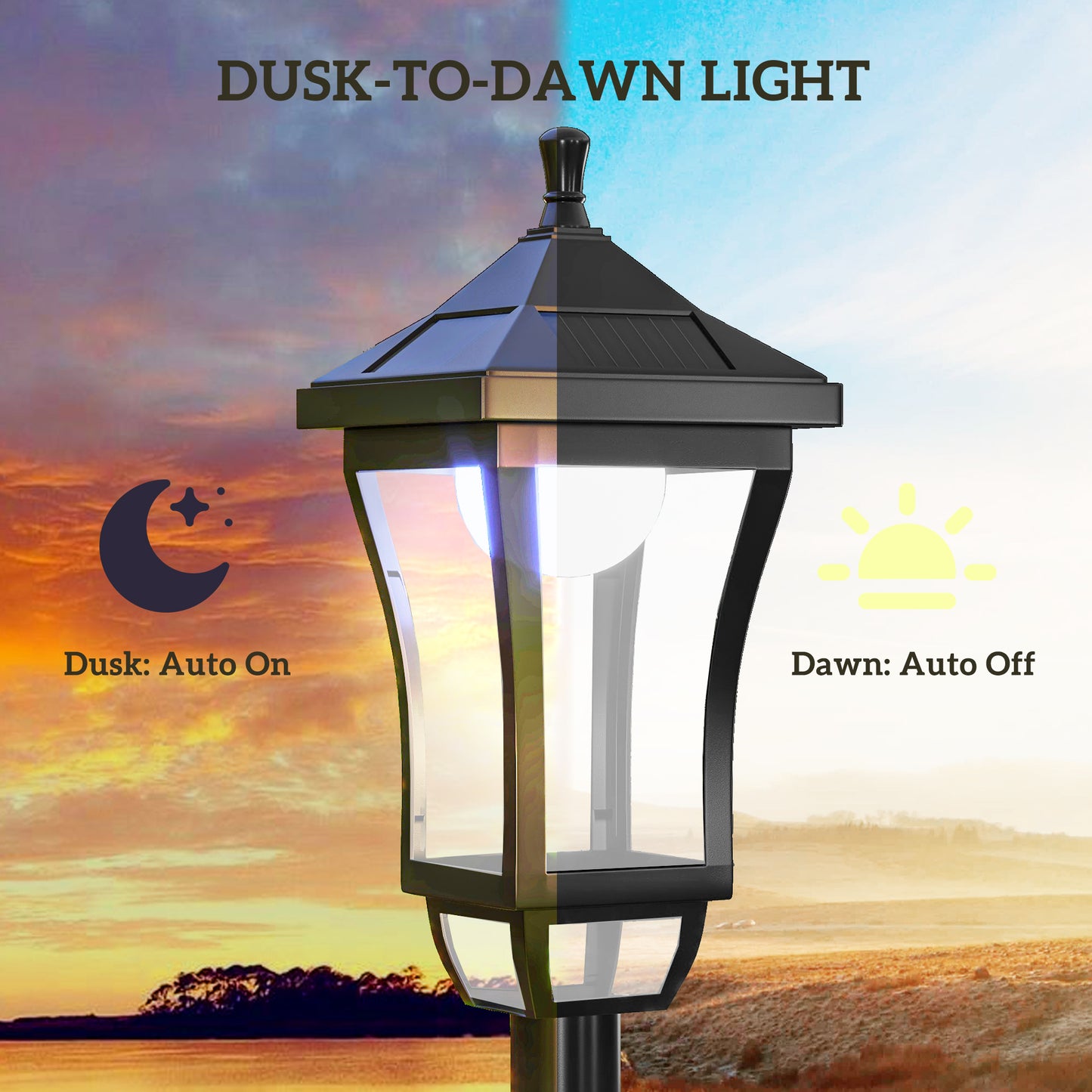 1.3 m Garden Lamp Post Light, LED Outdoor Solar Post Lights