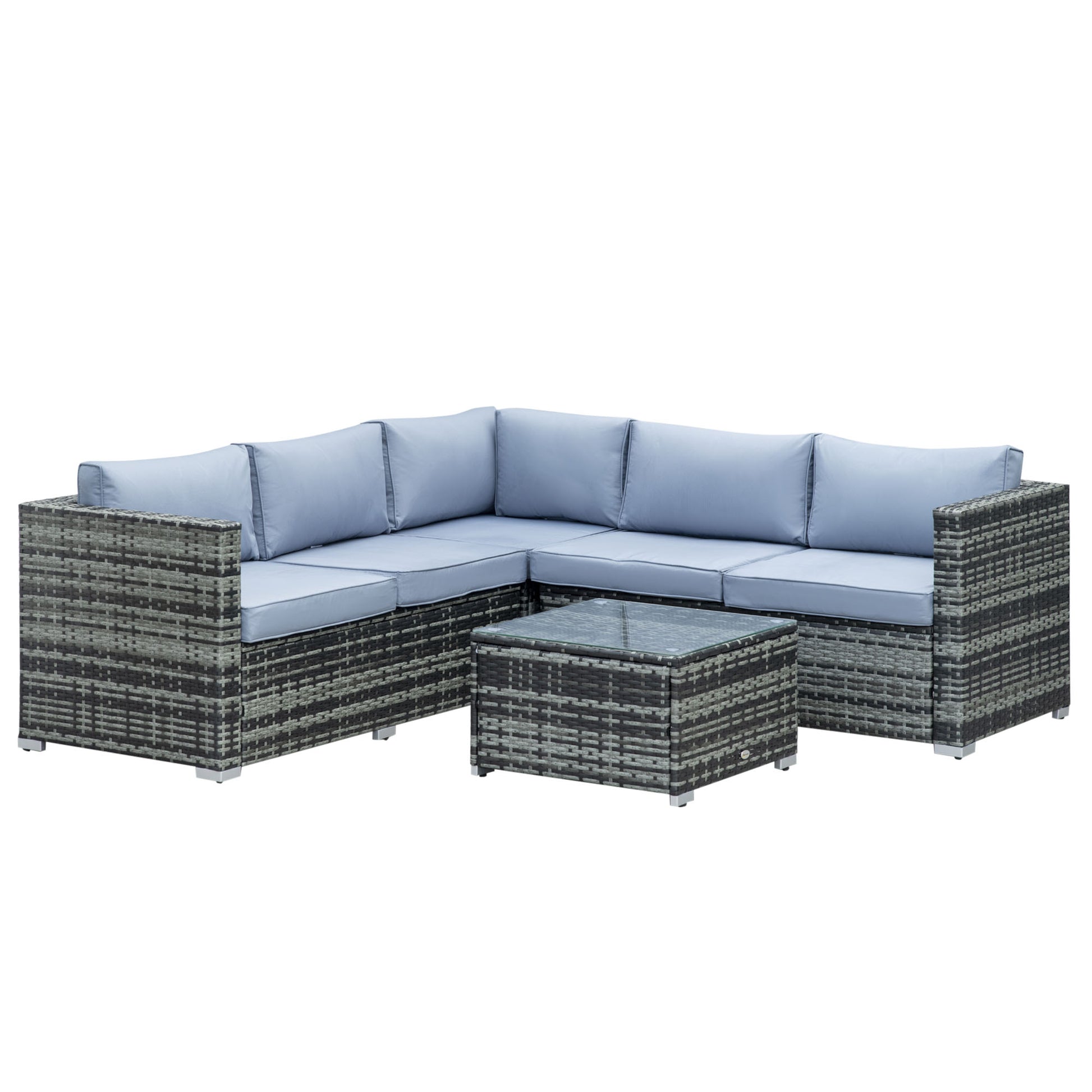 Four-Piece Rattan Sofa Set with 11 Cushions, Steal Frame