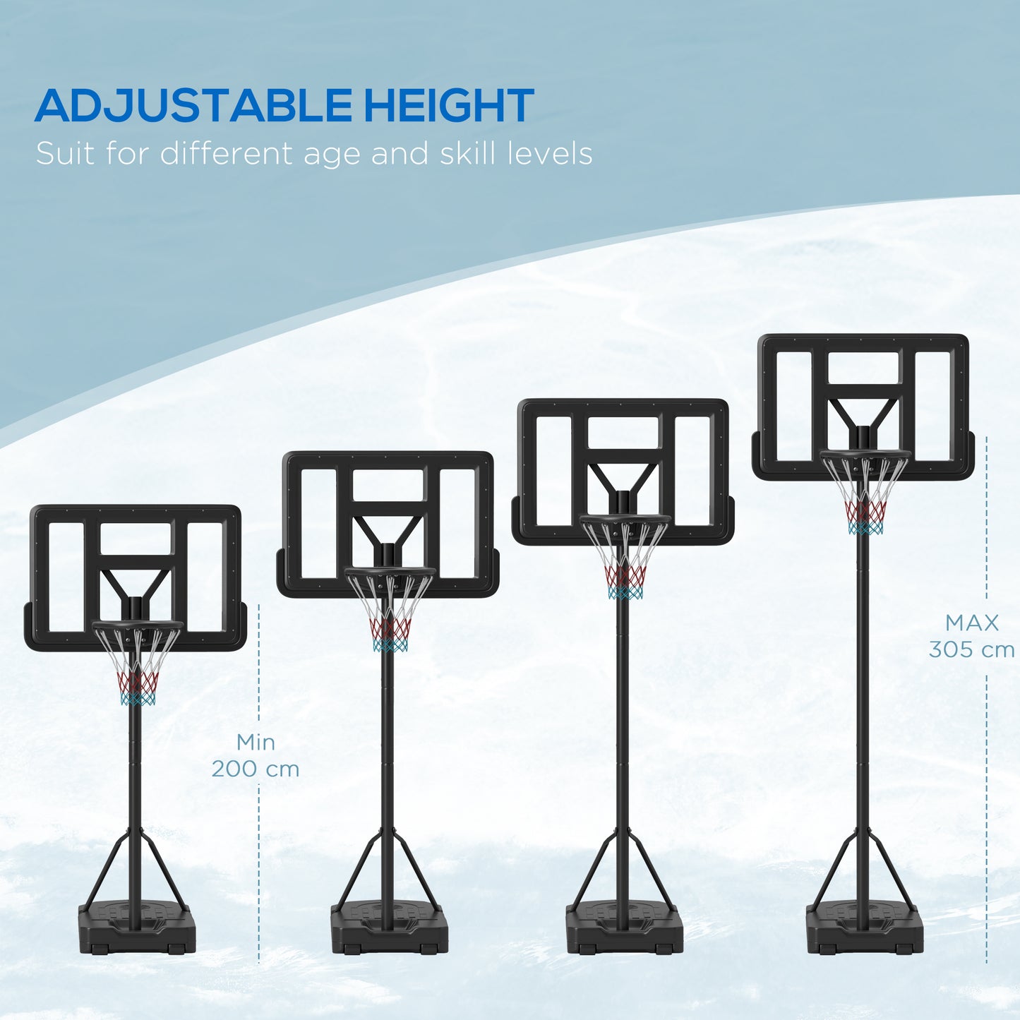 Height Adjustable Basketball Stand Net Set System