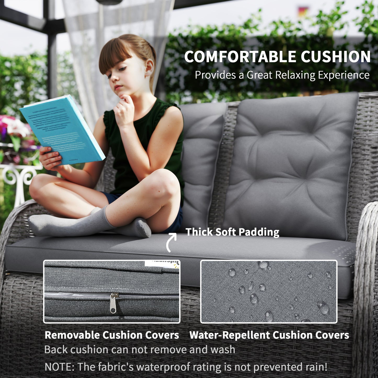 Garden PE Rattan Dining Sofa Set, Outdoor 4 Seater Wicker Furniture