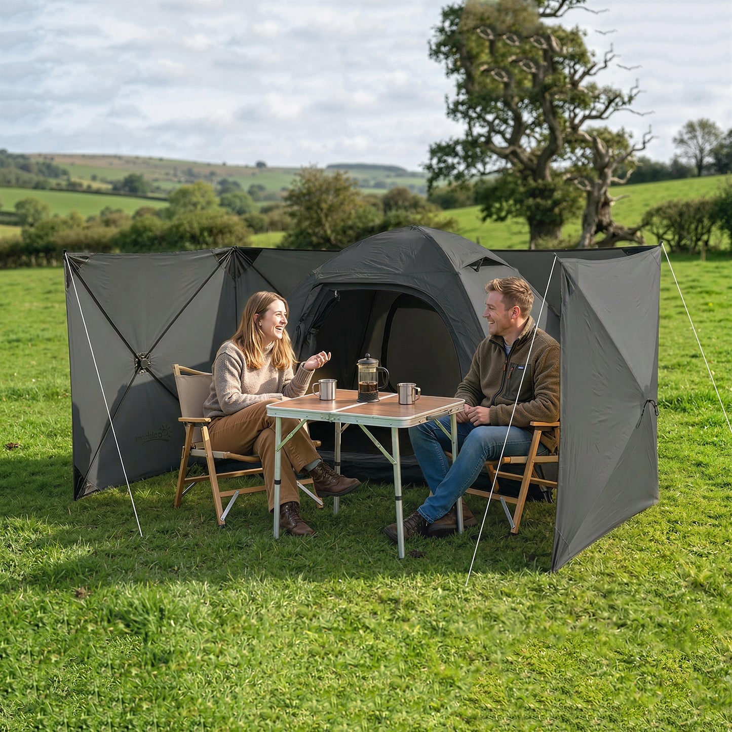 Camping Windbreak Pop Up Windbreaker Blocker with Ropes Pegs