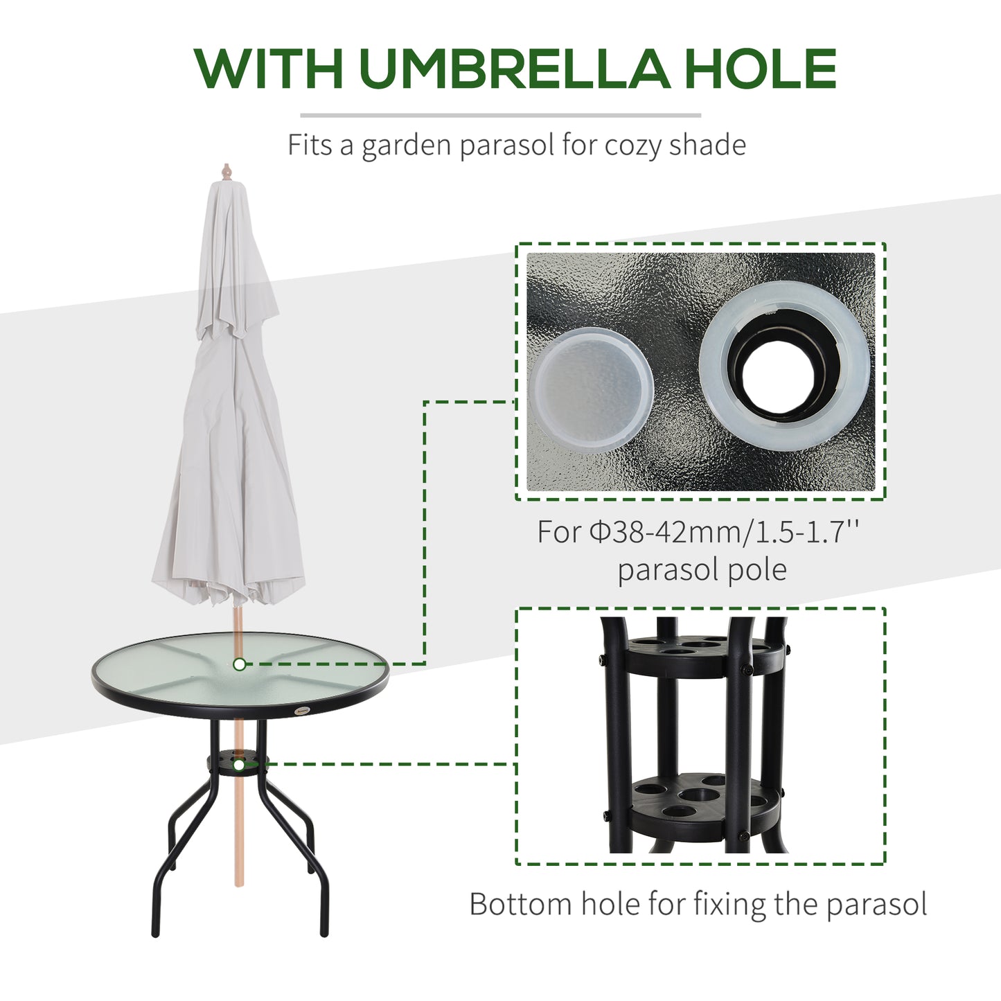 80 cm Round Garden Dining Table with Parasol Hole for 4