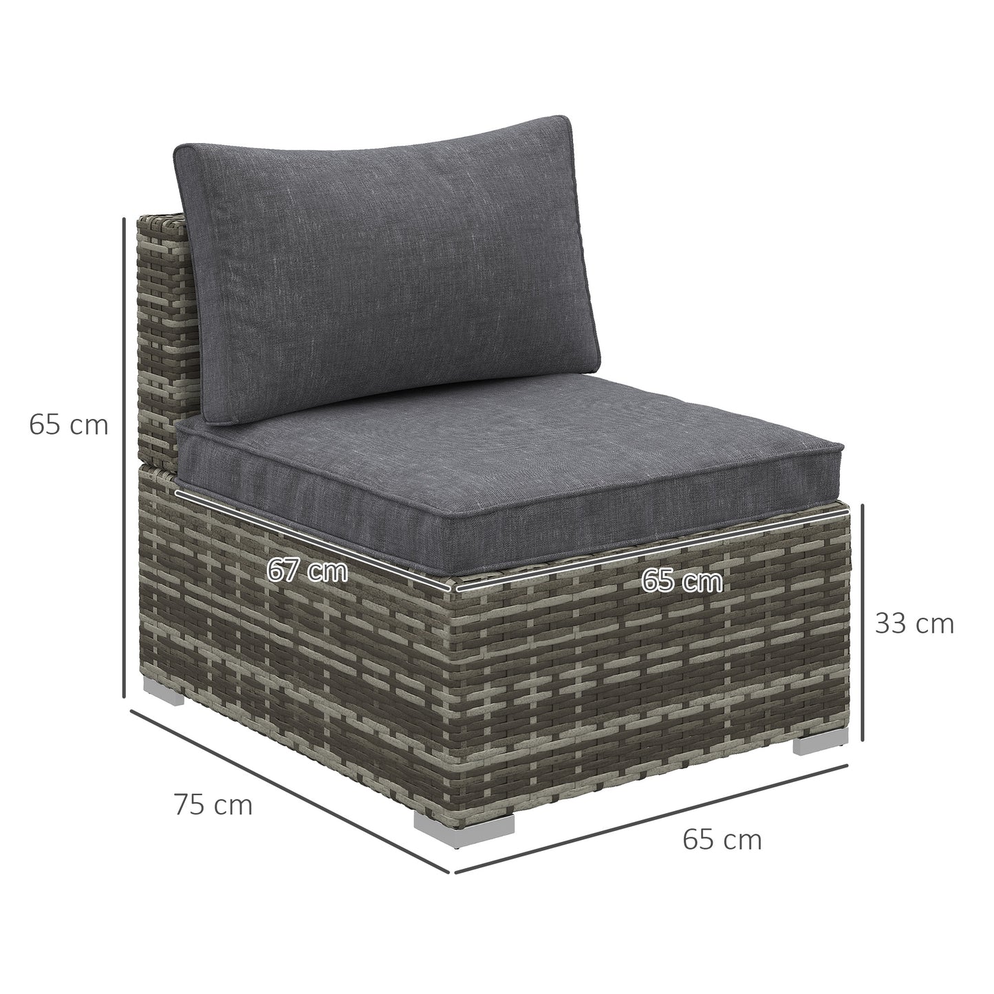 Armless Rattan Garden Chair, Outdoor Rattan Chair with Cushions