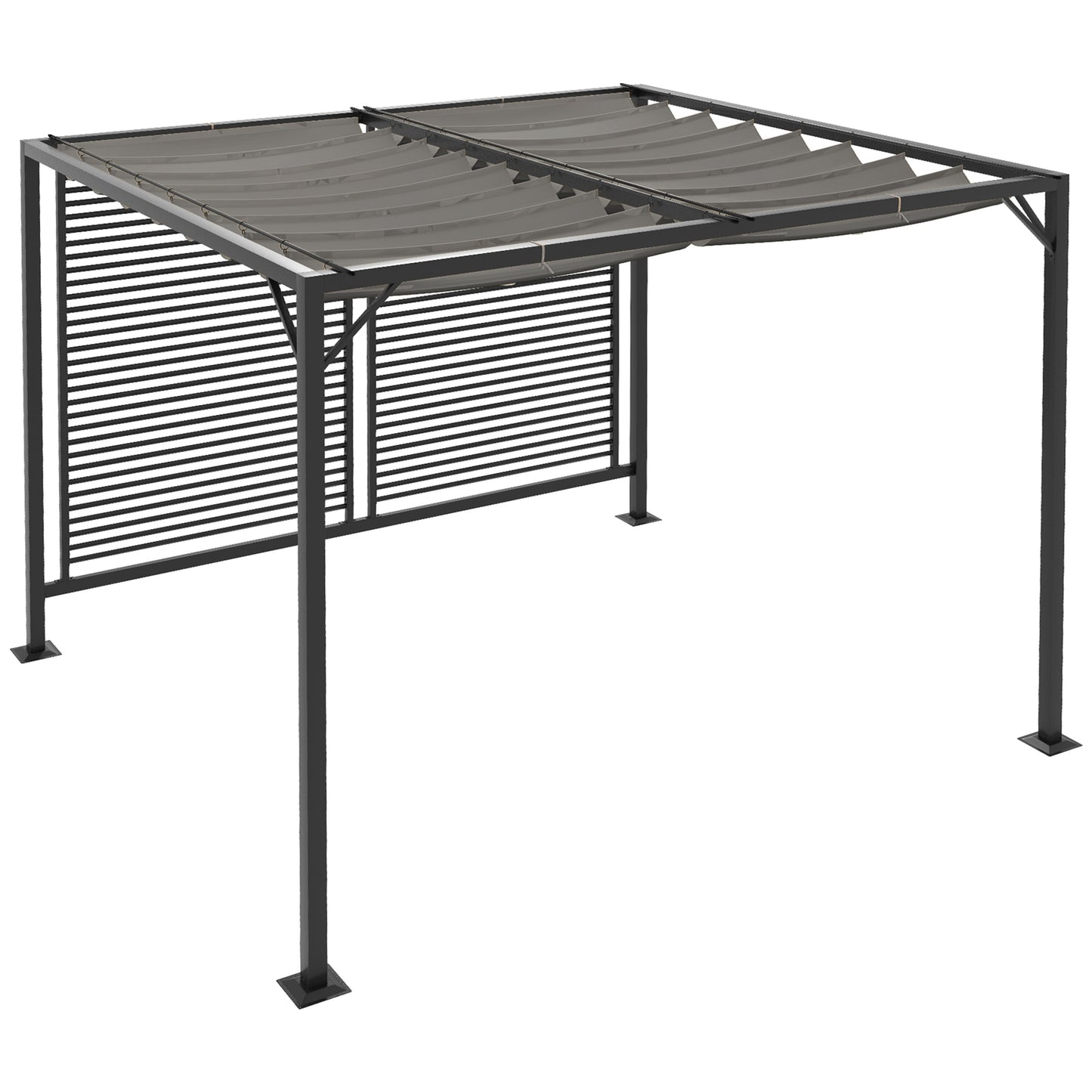 3 x 2.8m Metal Pergola, with Retractable Fabric Roof