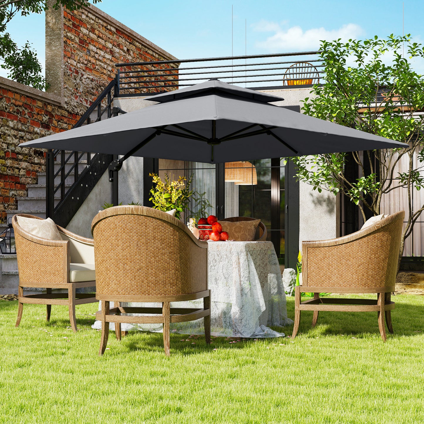 3 x 3(m) Cantilever Parasol with Aluminium Frame, Crank and Tilt