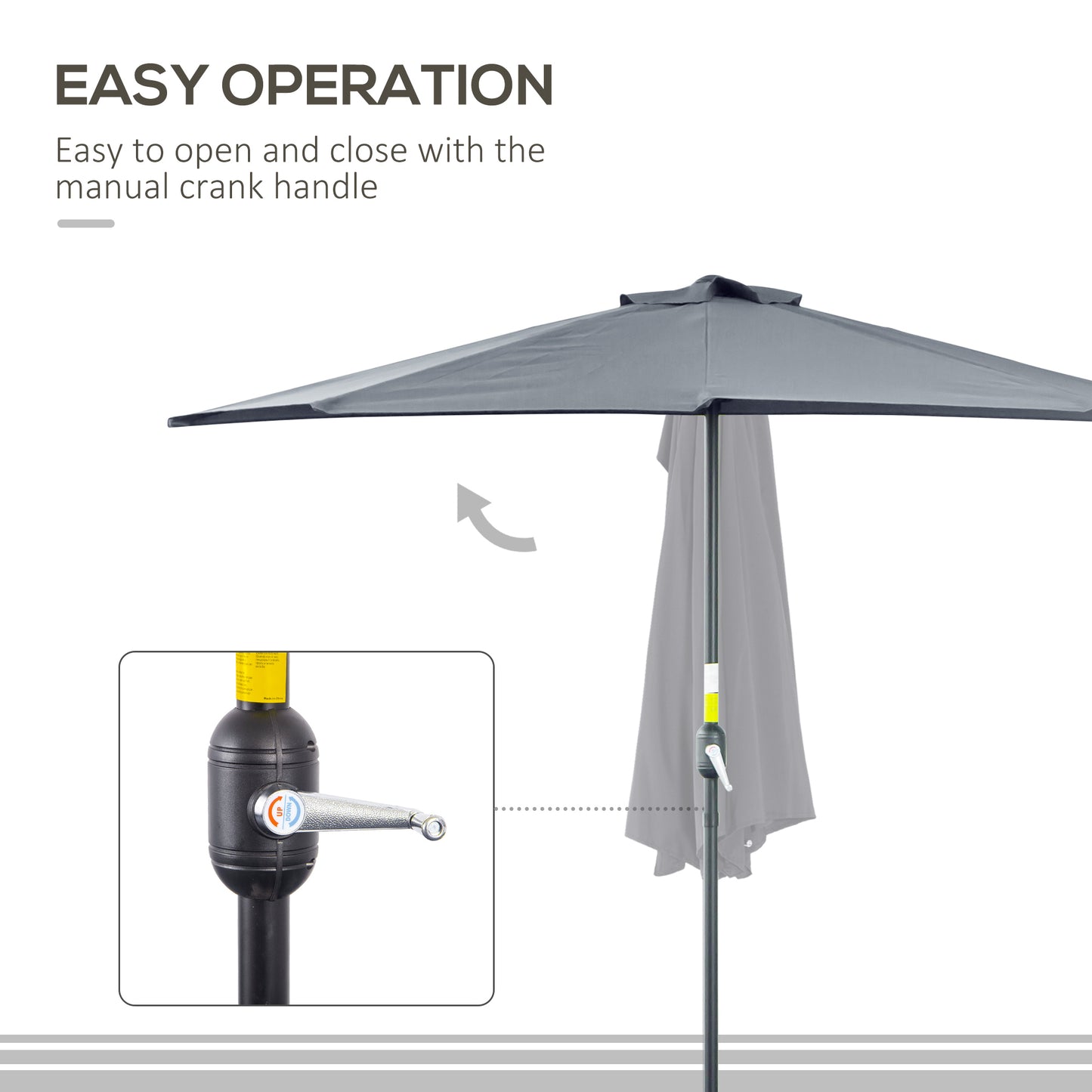2.7m Garden Half Parasol, Outdoor Balcony Umbrella with 5 Steel Ribs