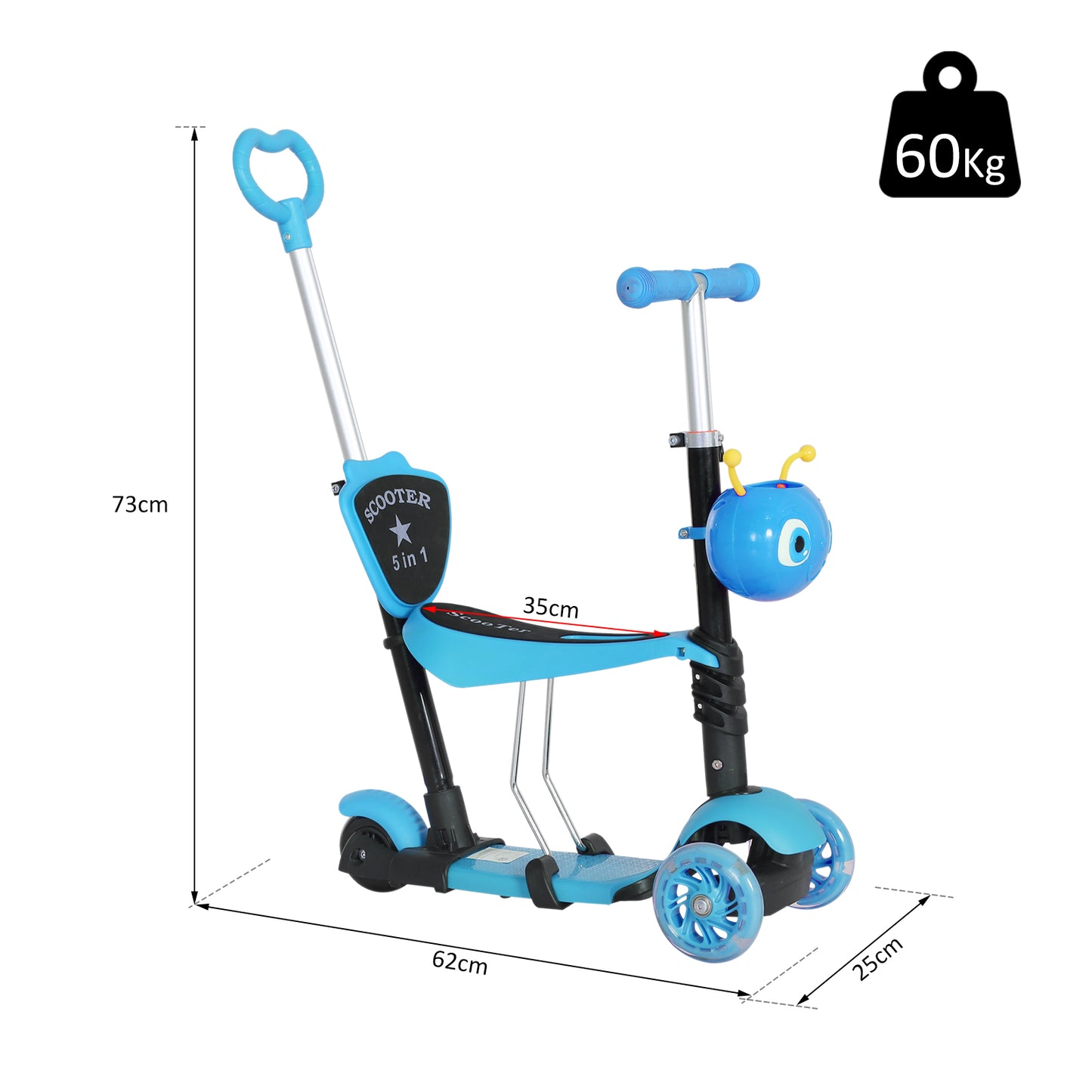 Adjustable Kids Toddler Scooter, with Removable Seat, Back Handle