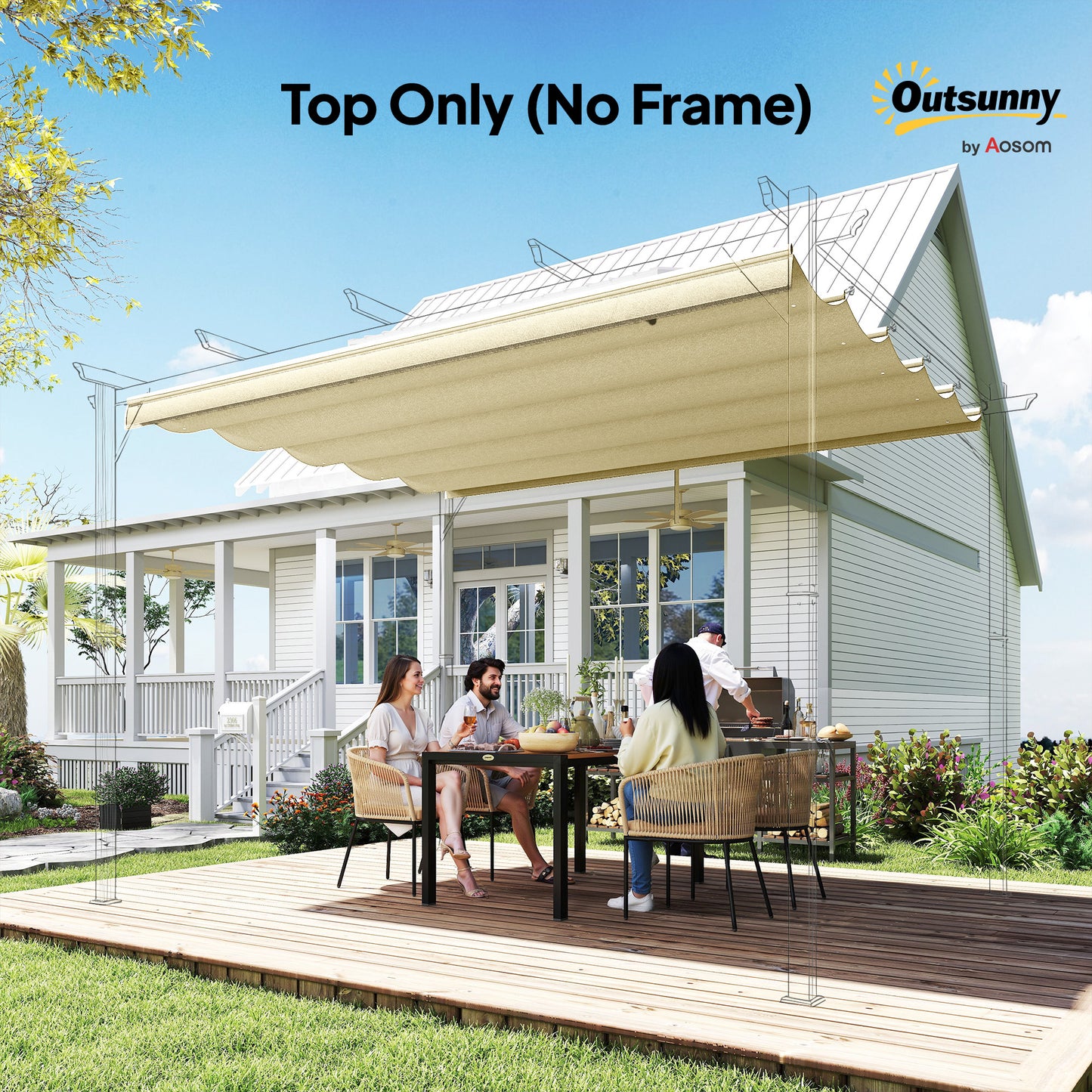Retractable Pergola Cover, 3.5 x 2.6 m Replacement Canopy Fabric