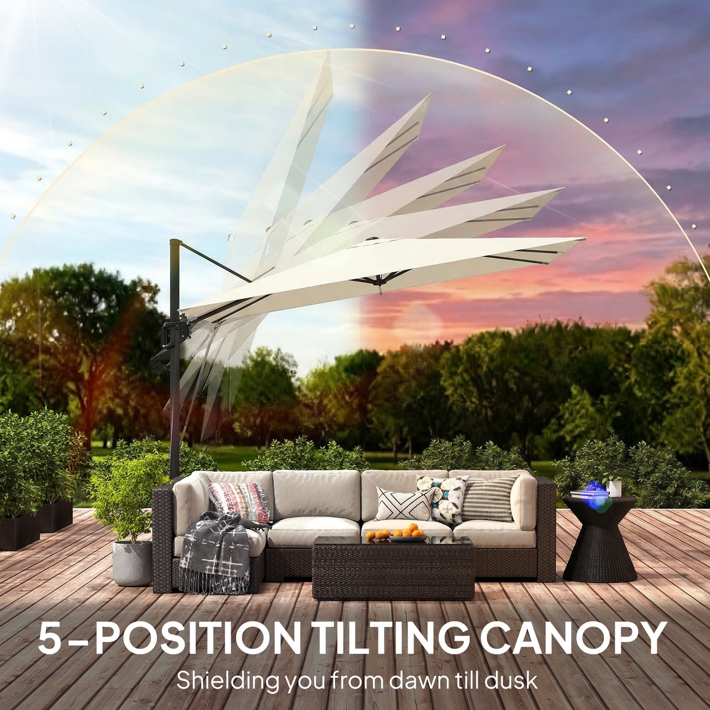 3 x 3 m Garden Cantilever Parasol w/ Light, Cover