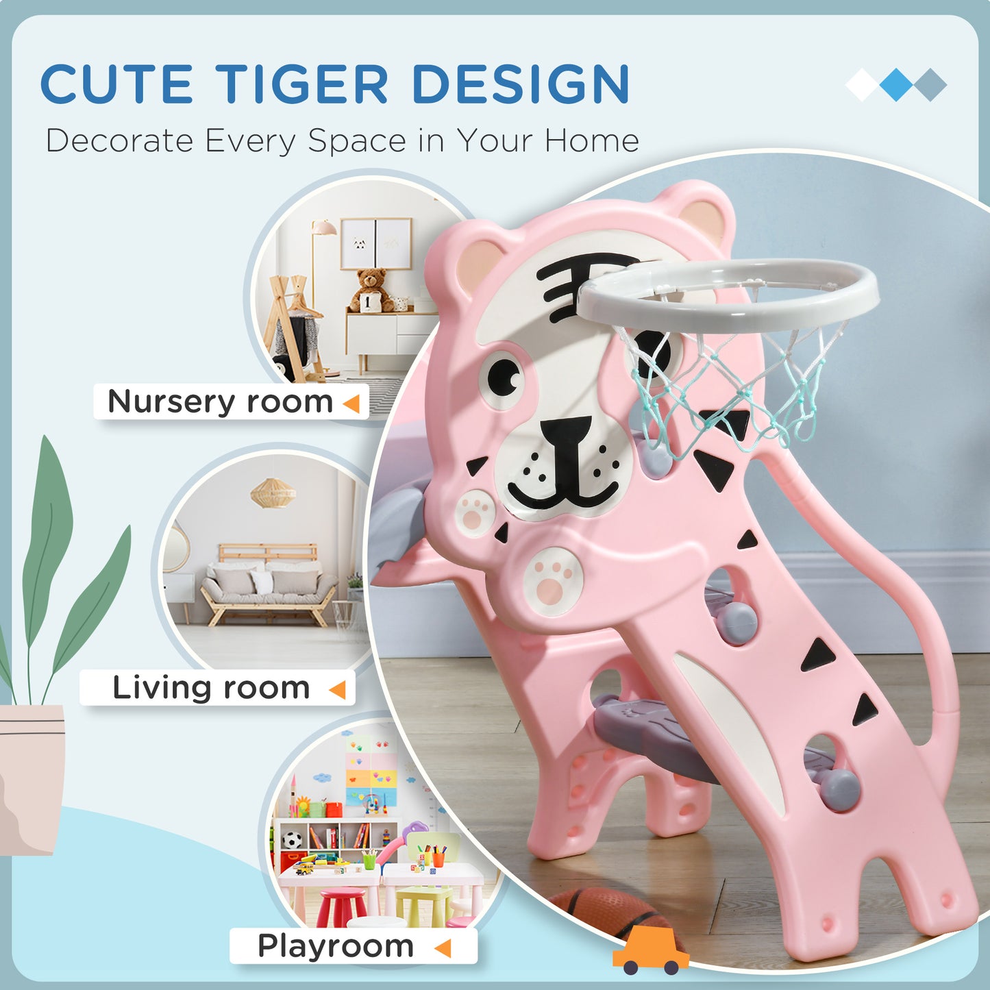 3 in 1 Baby Slide for Indoor Use with Climber, Basketball Hoop