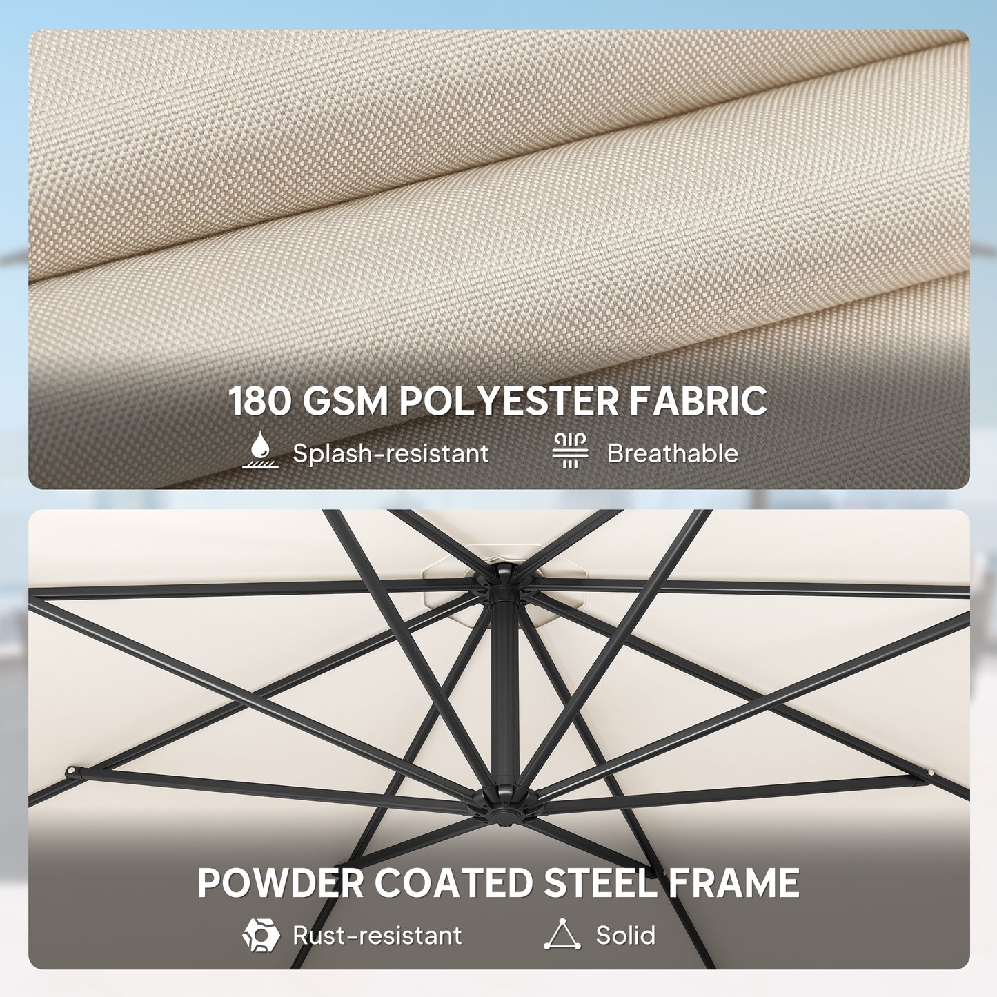 3 m Overhanging Cantilever Parasol, with Cross Base