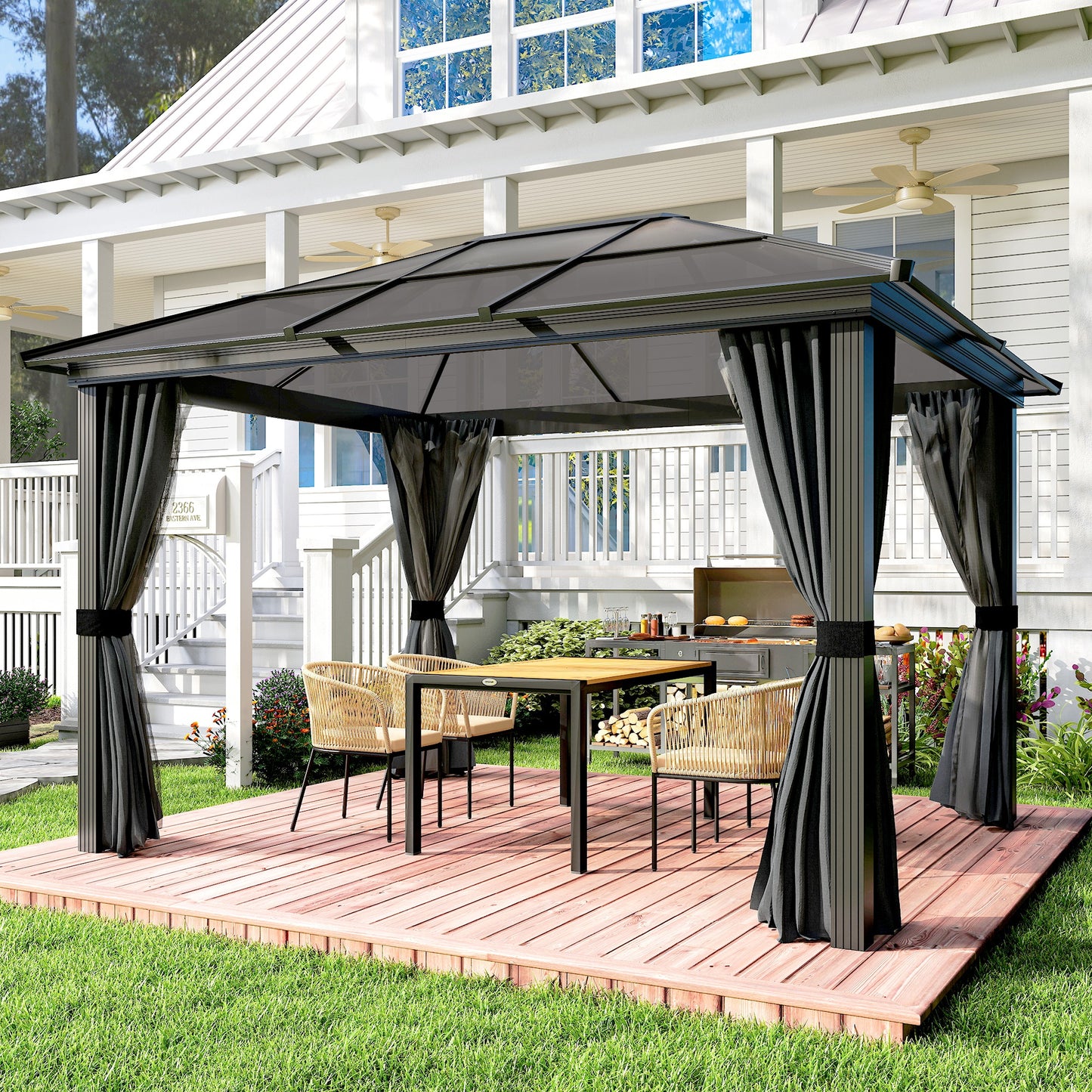 3 x 3.6m Hardtop Gazebo Canopy with Polycarbonate Roof (1)