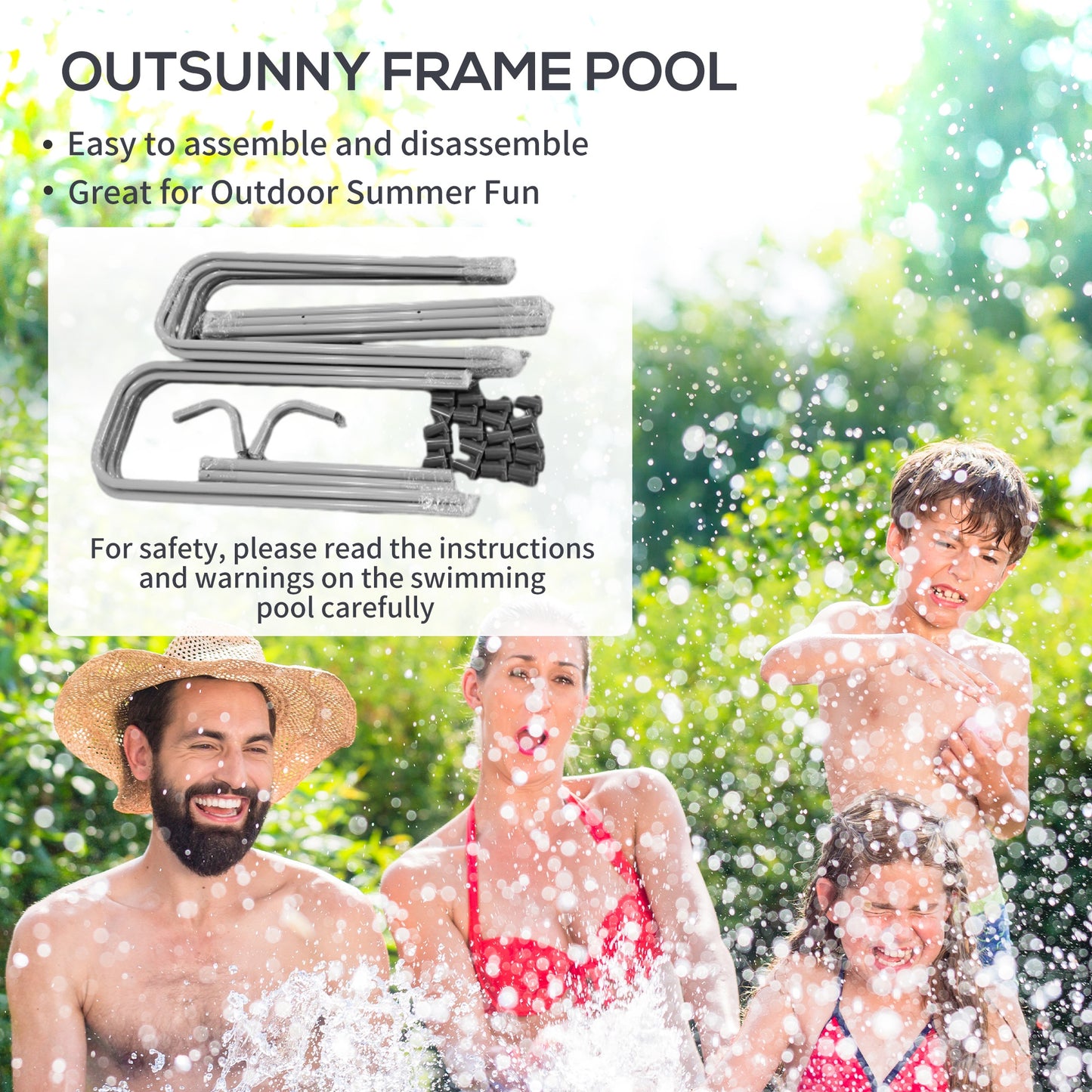 Rectangle Steel Frame Swimming Pool with Ladder and Pump