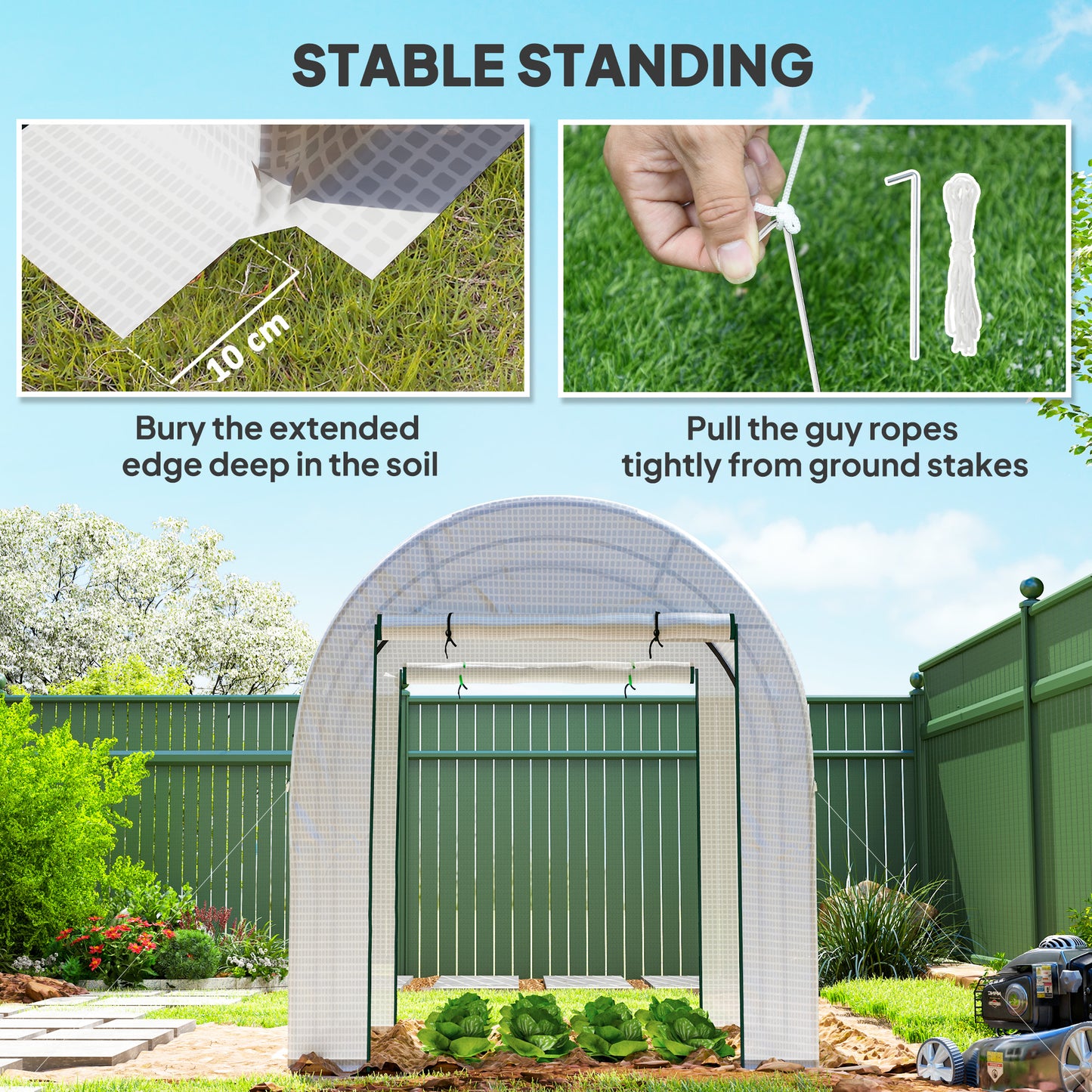 180 x 180cm Walk-In Polytunnel Greenhouse