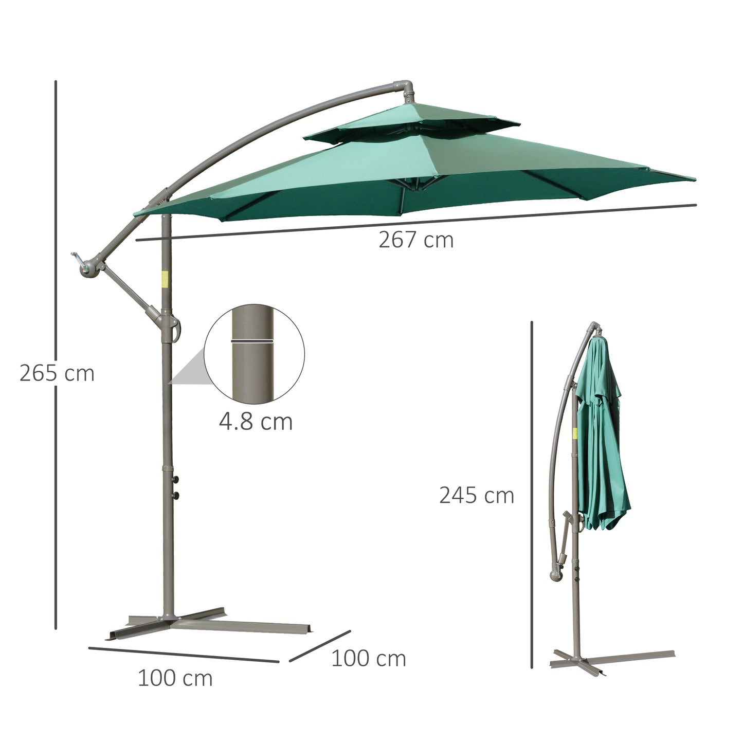 2.7m Banana Parasol Cantilever Umbrella with Crank Handle