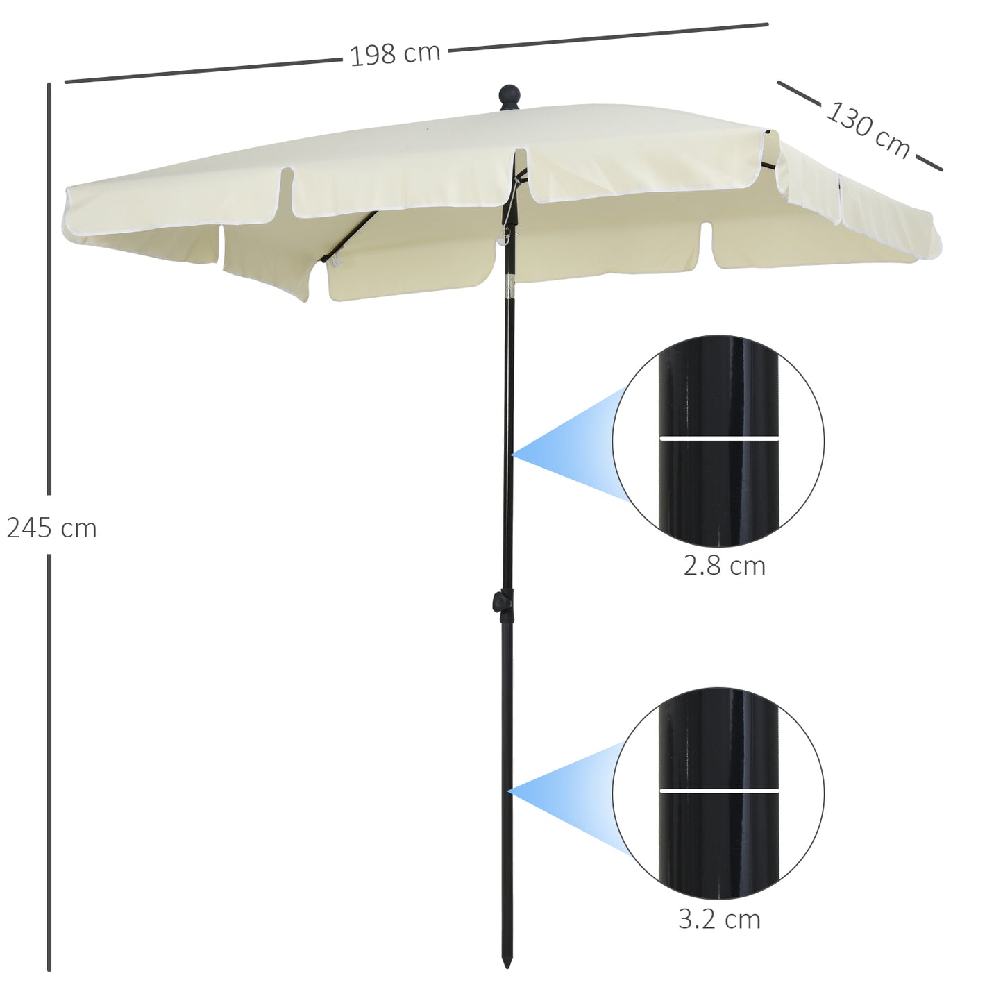 2 x 1.3m Garden Parasol Umbrella
