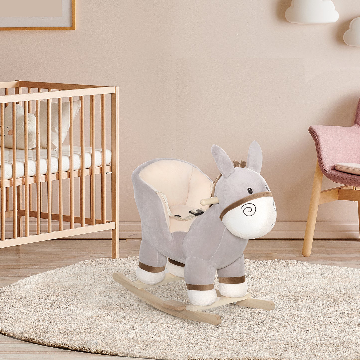 Kids Rocking Horse, Children Plush Ride On Donkey Animal Rocker w/