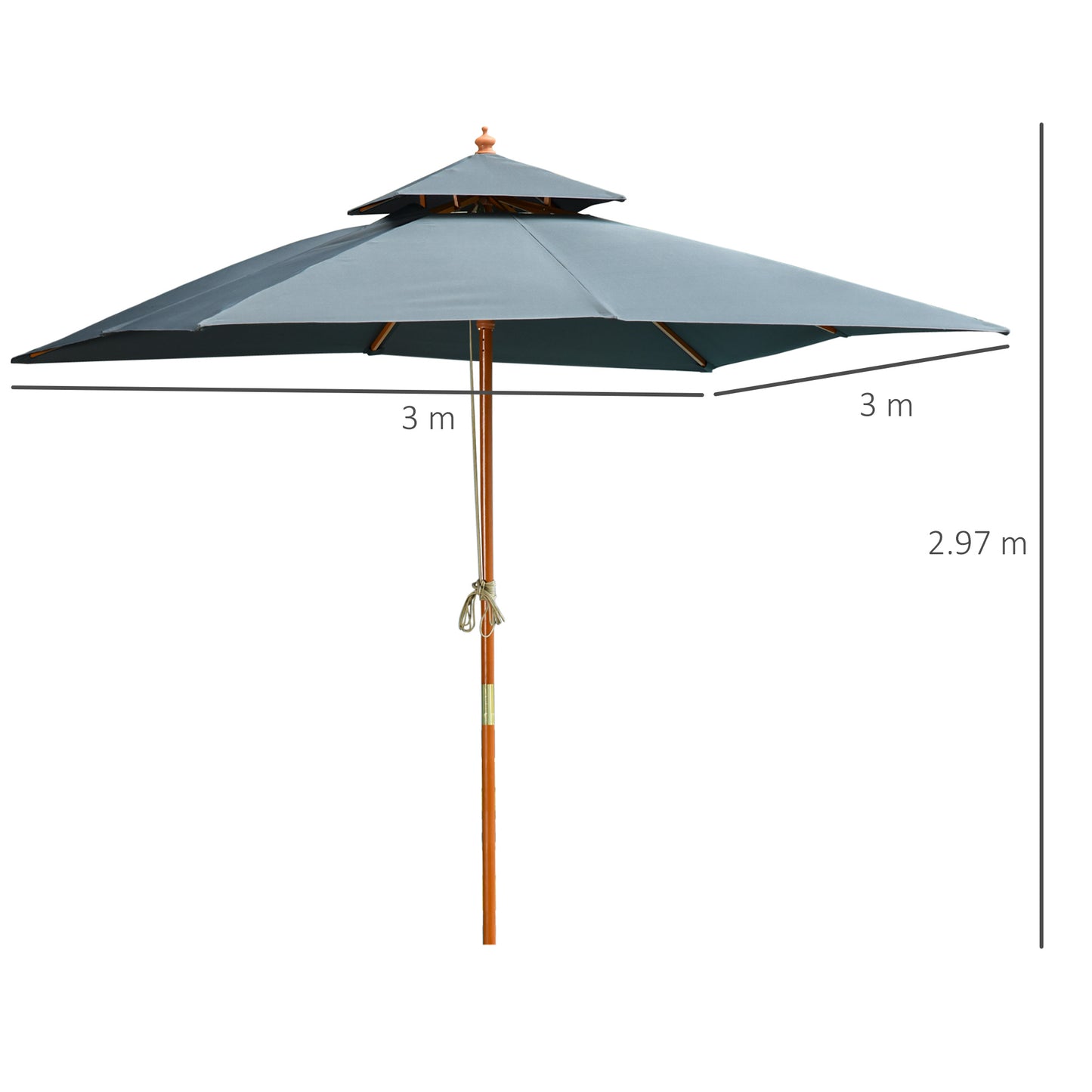 3 x 3 metre Patio Parasol Garden Umbrellas Sunshade Outdoor Wooden