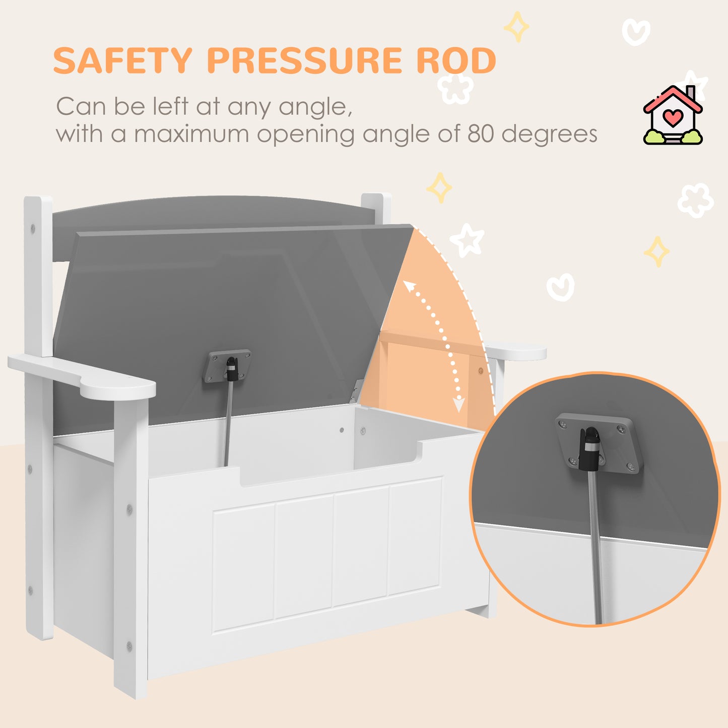 2-in-1 Toy Box for Kids with Lid for Bedroom, Nursery, Playroom