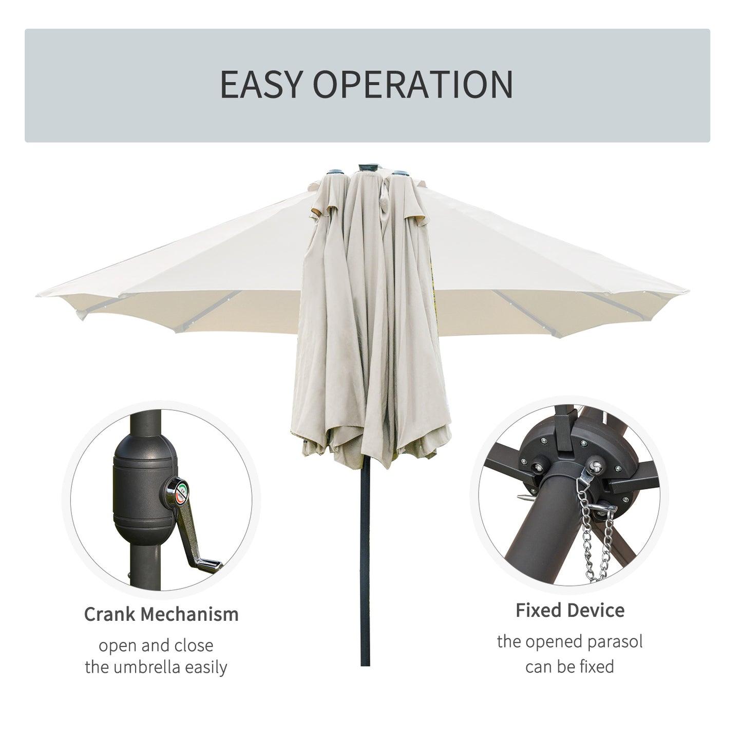 4.4m Double-Sided Sun Umbrella Patio Parasol LED Solar Lights