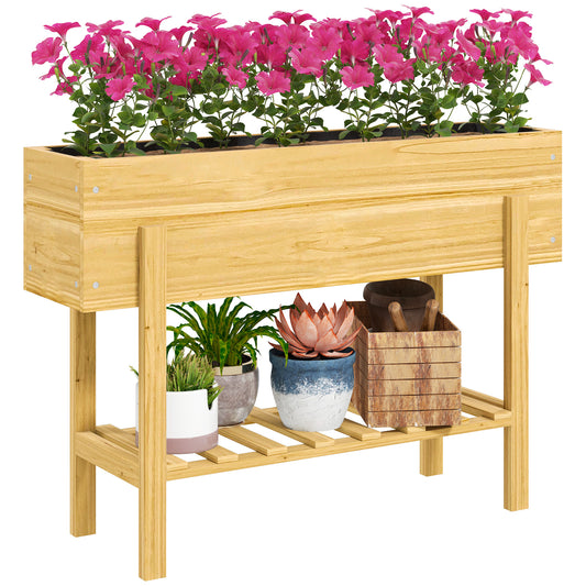 Wooden Raised Garden Bed, Elevated Planter Box with Bed Liner