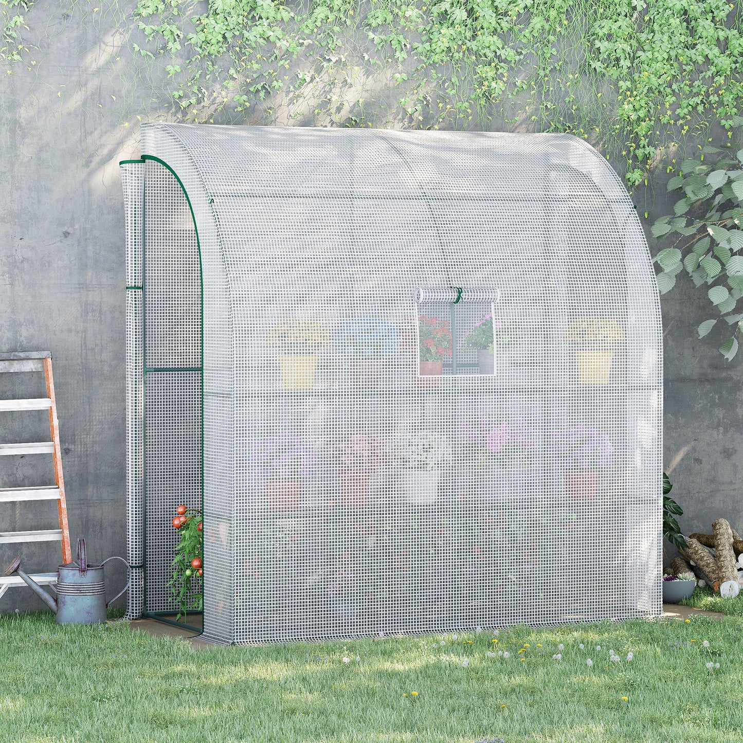 Walk-In Lean to Wall Greenhouse with Windows and Doors