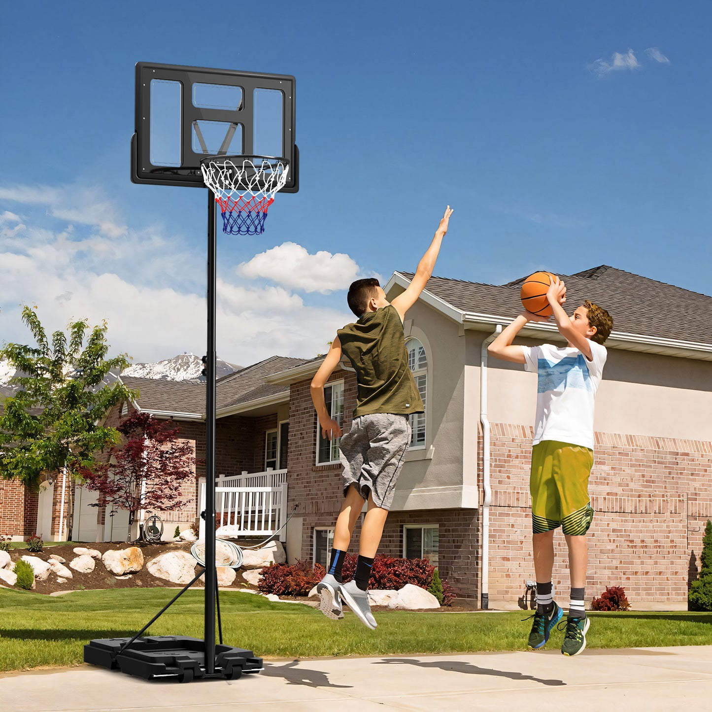 2.3-3.05m Basketball Hoop and Stand, with Weighted Base, Wheels