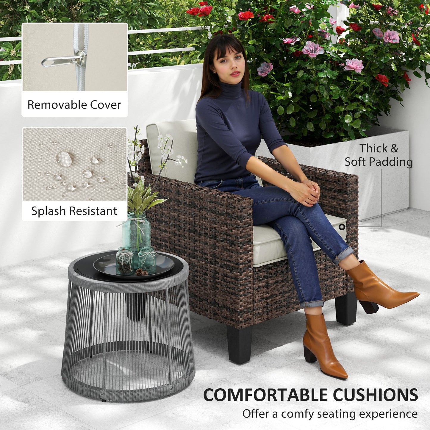Single Rattan Armchair, with Cushions