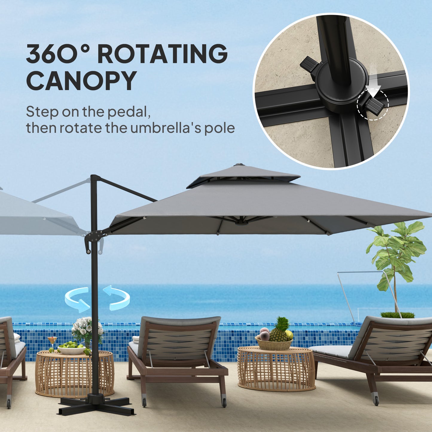 3 x 3(m) Cantilever Parasol with Aluminium Frame, Crank and Tilt
