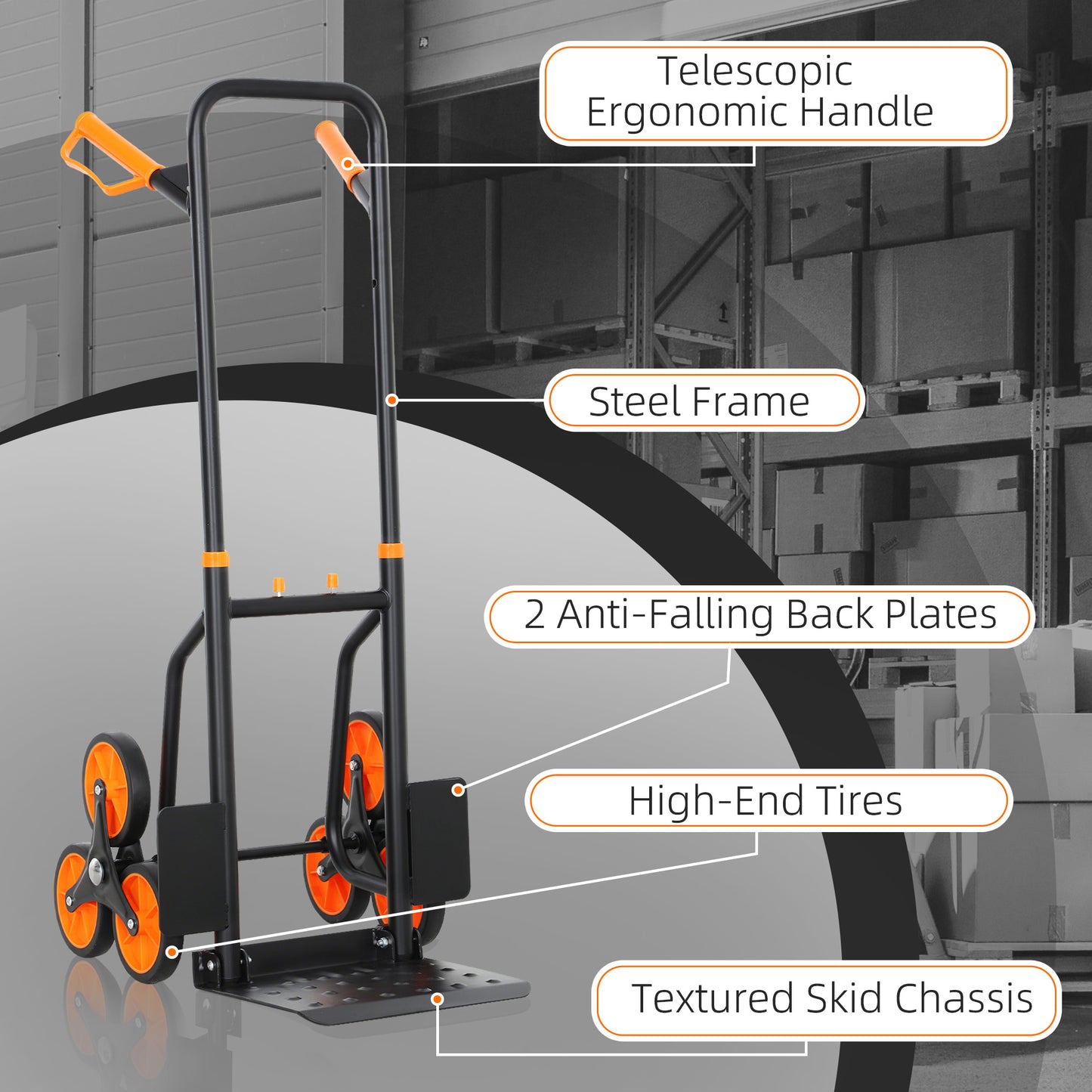 Six-Wheel Folding  Sack Barrow Trolley - Black/Orange