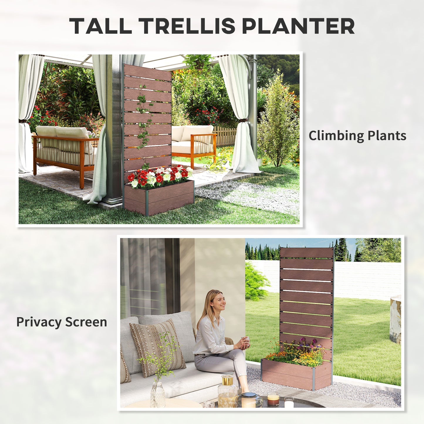 34 x 69.5cm Garden Planter Box, with Back Trellis
