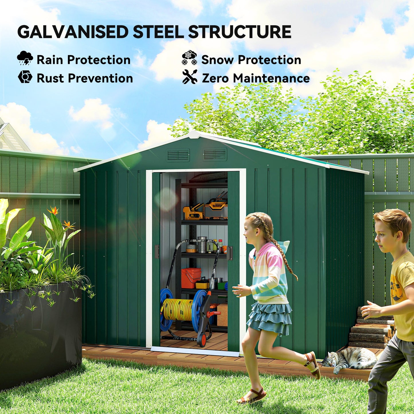 7.7 x 5.7ft Metal Garden Shed with Ventilation Slots