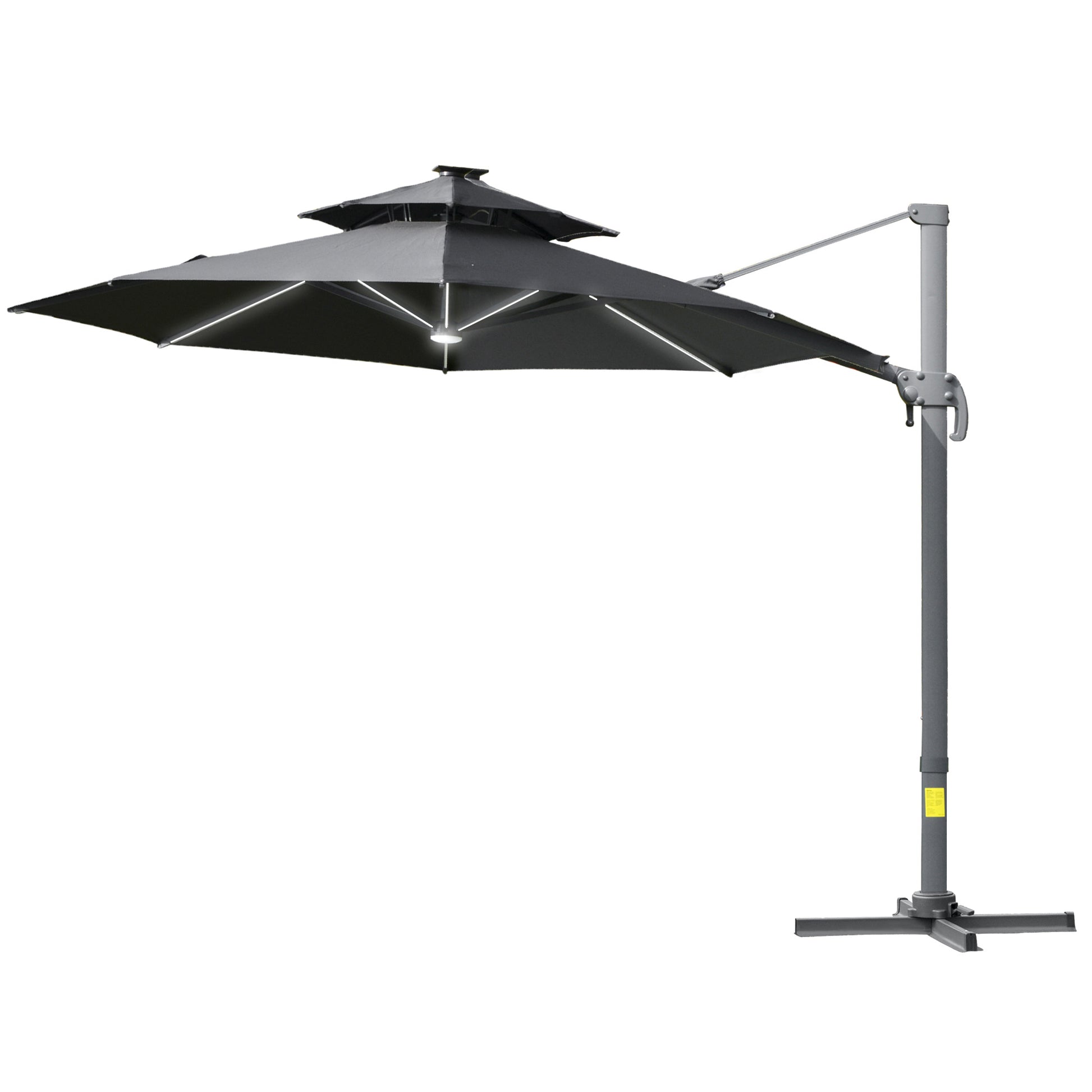 3m Cantilever Parasol w/ Solar Lights Power Bank Base 360° Spin